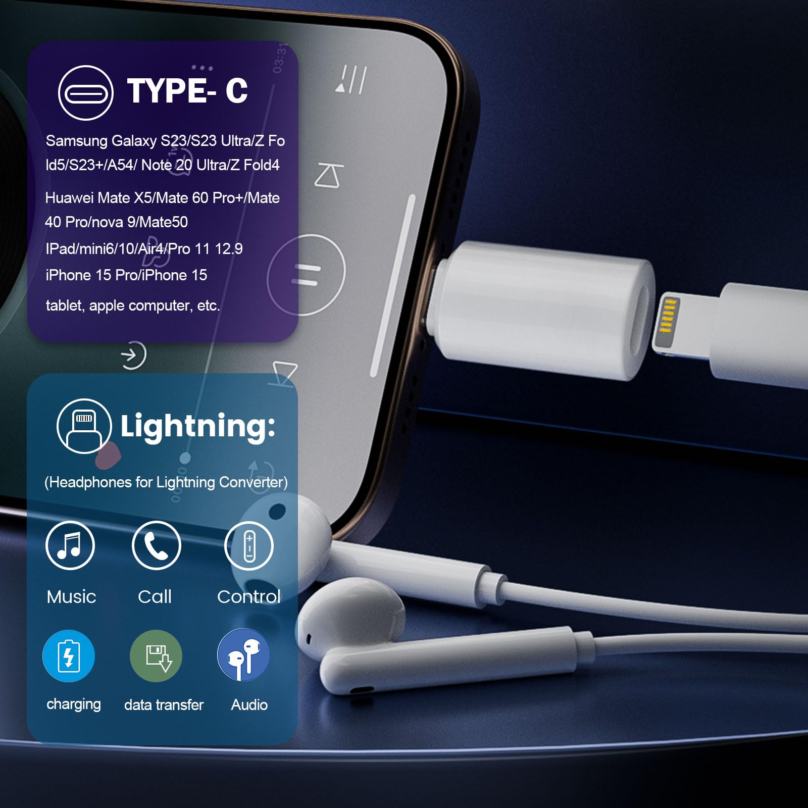 For Type-C Male To Lightning Female Adapter Converter,For Usb C Male To Lightning Female Cable Support Charging/Data Transfer An