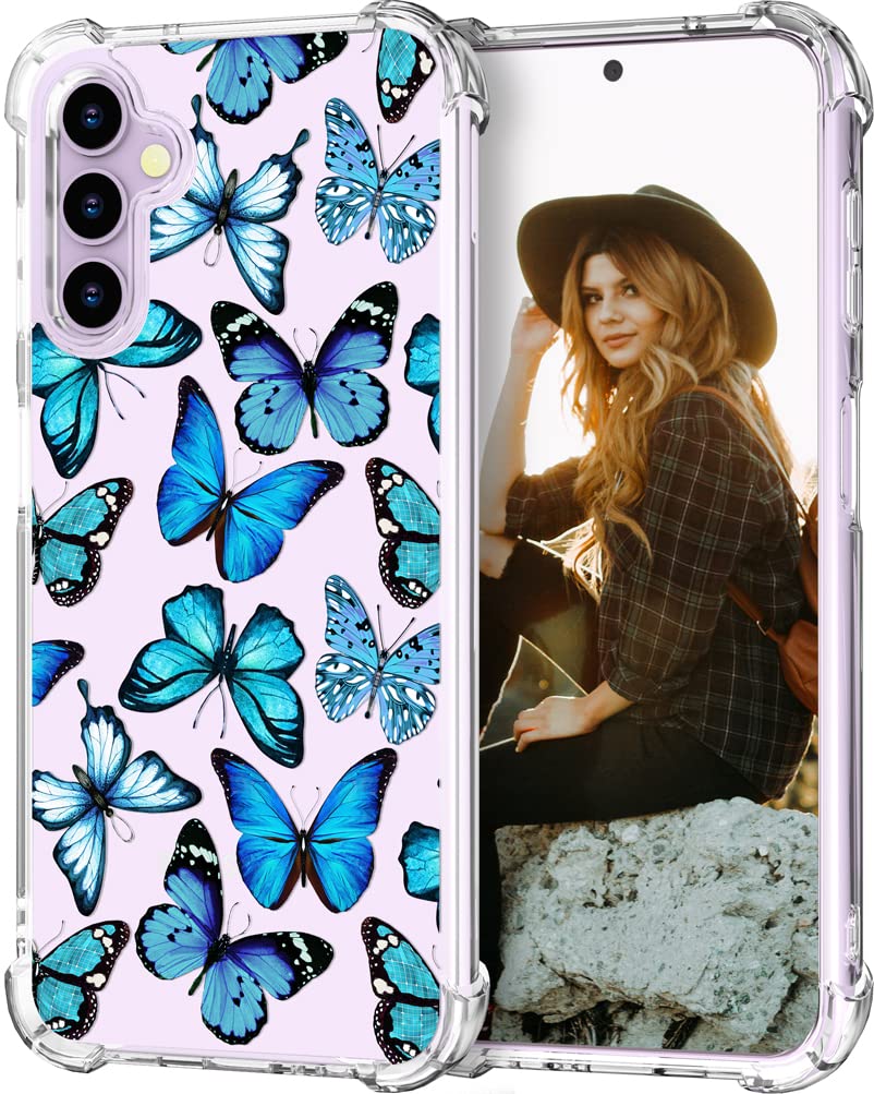 Hungo Compatible With Samsung Galaxy S23 Plus Case Butterfly Cute Design Blue,Aesthetic Girly Designer For Women Girls Butterfly