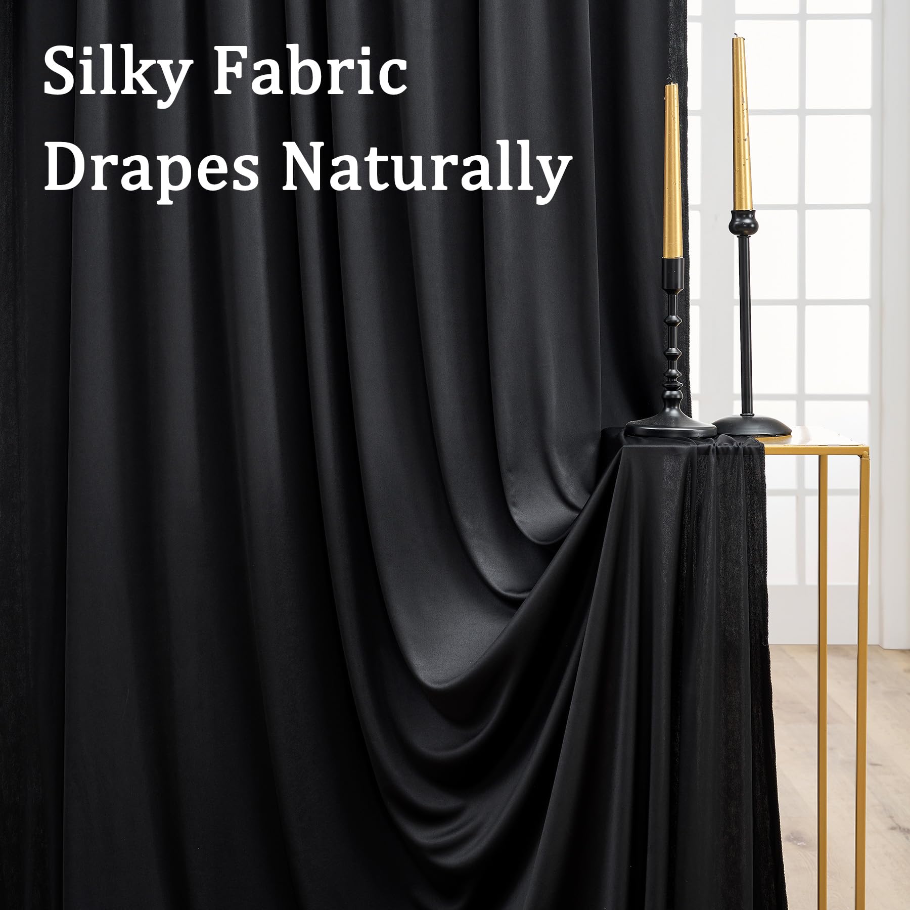30Ft X 10Ft Wrinkle Free Black Backdrop Curtains For Parties, Thick Polyester Black Photo Backdrop Drapes Panels For Birthday We