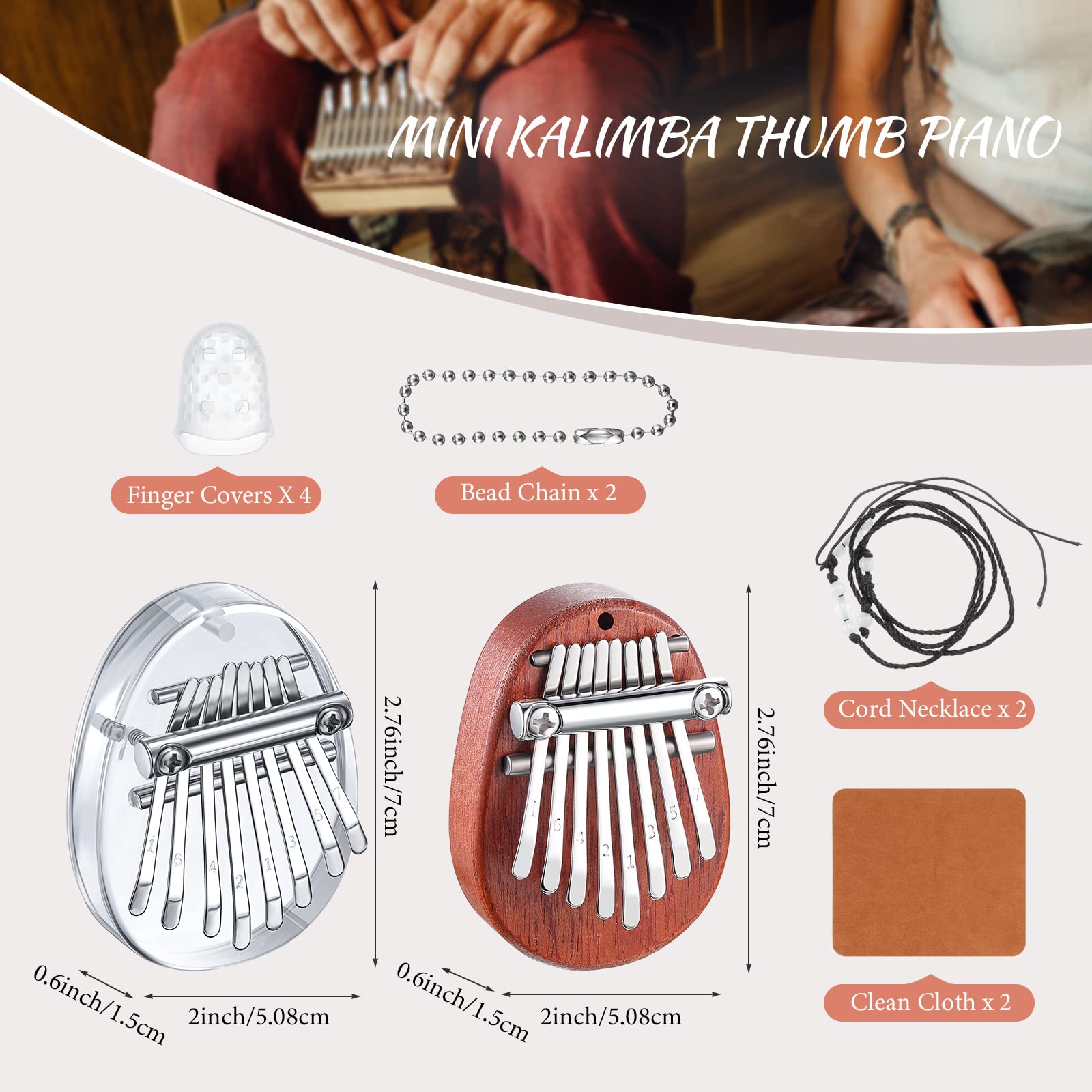 Yeshone 2 Sets Mini Kalimba 8 Key Thumb Piano Exquisite Mini Thumb Piano Gift With Lanyard Chains Portable Oval Heart Shaped Kal