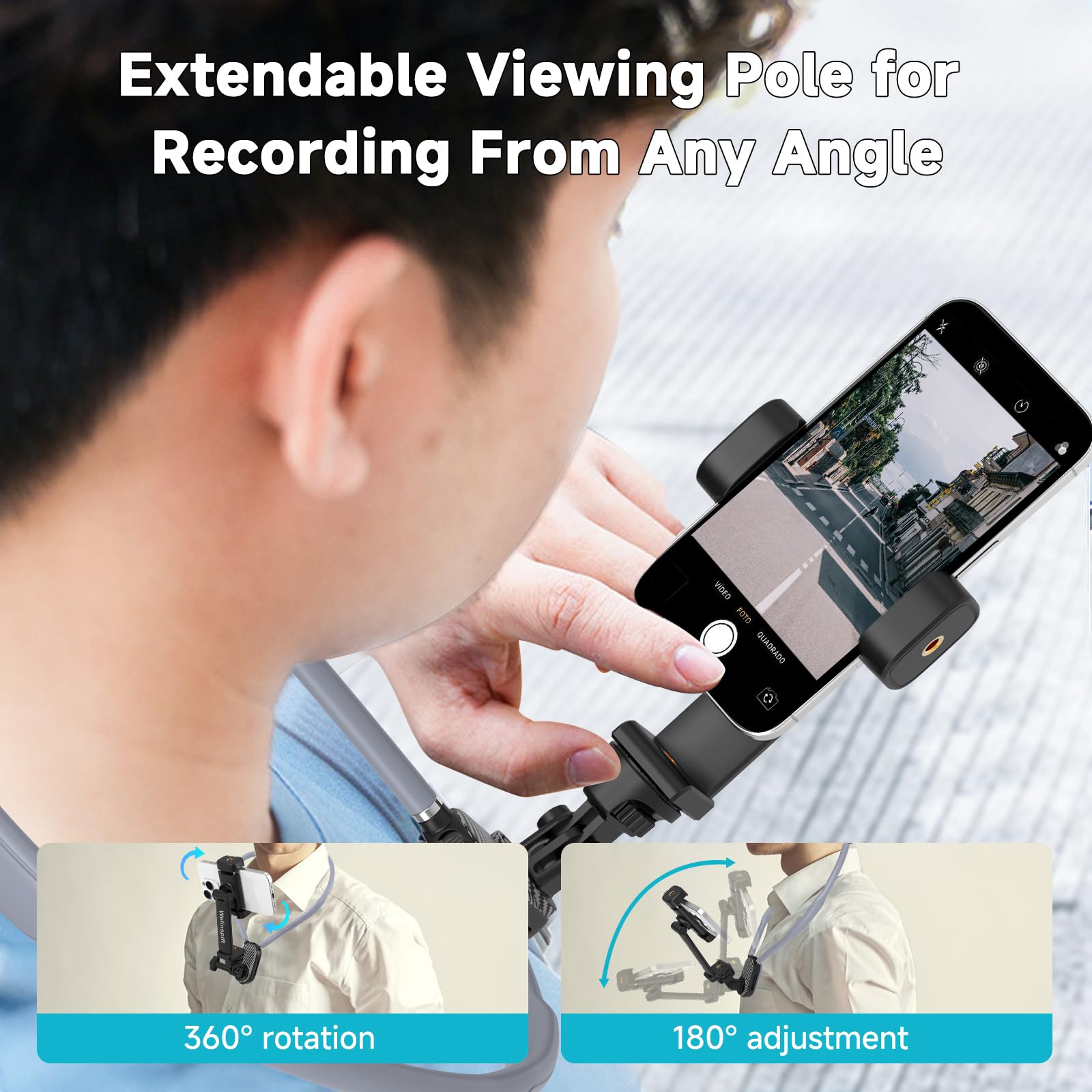 Premium Neck Phone Holder With Fill Light & Remote- Pov/Vlog Chest Phone Tripod Mount W/ Anti-Shake Strap For Hands-Free Recordi