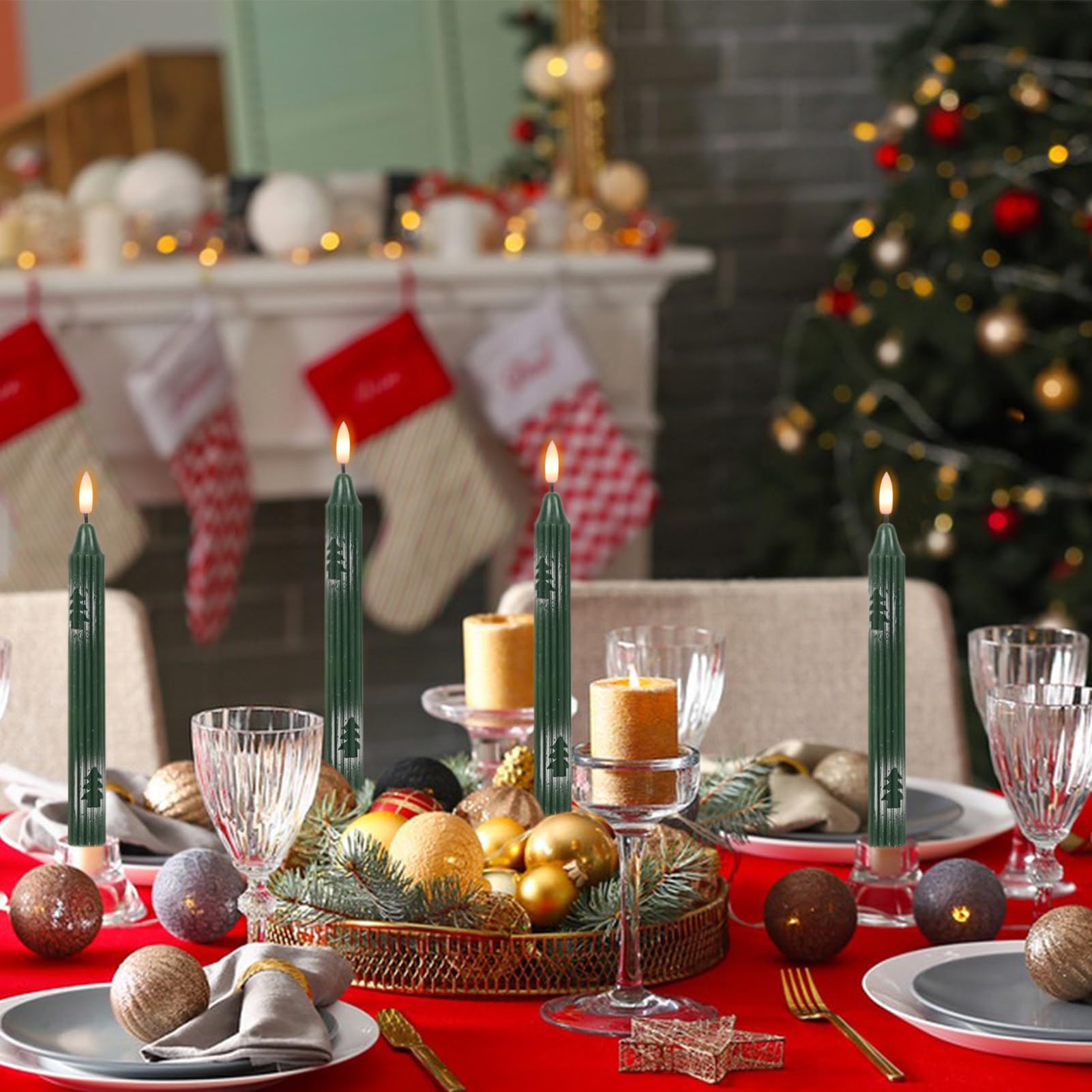 Eldnacele Christmas Flickering Flameless Candles Remote And Timer, Battery Operated Vertical Stripe Taper Candles 3D Wick Real W