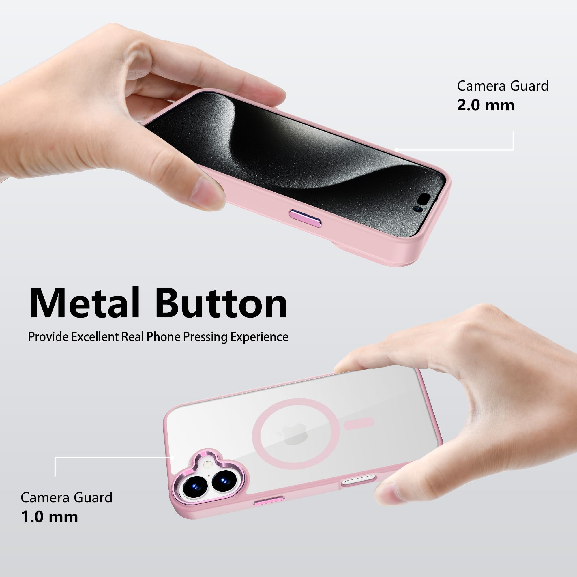 2024 Magnetic For Iphone 16 Case [Anti Yellowing] [Military Grade Protection] Shockproof Clear Hard Back Slim Case   Pink