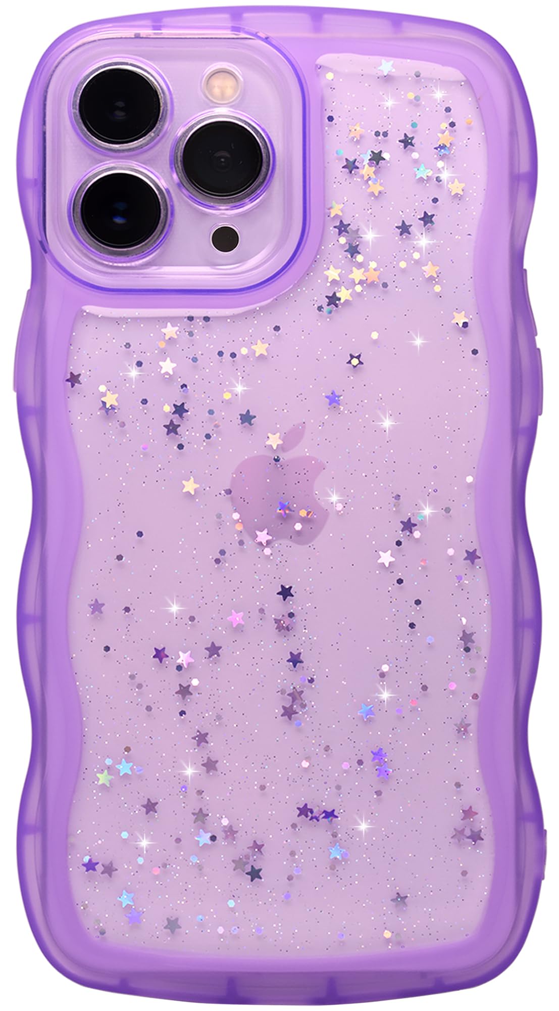 Qokey For Iphone 13 Pro Case 6.1'' Curly Wave Edge Design Transparent Bling Glitter Star Shiny Case Cute Clear Transparent Full 