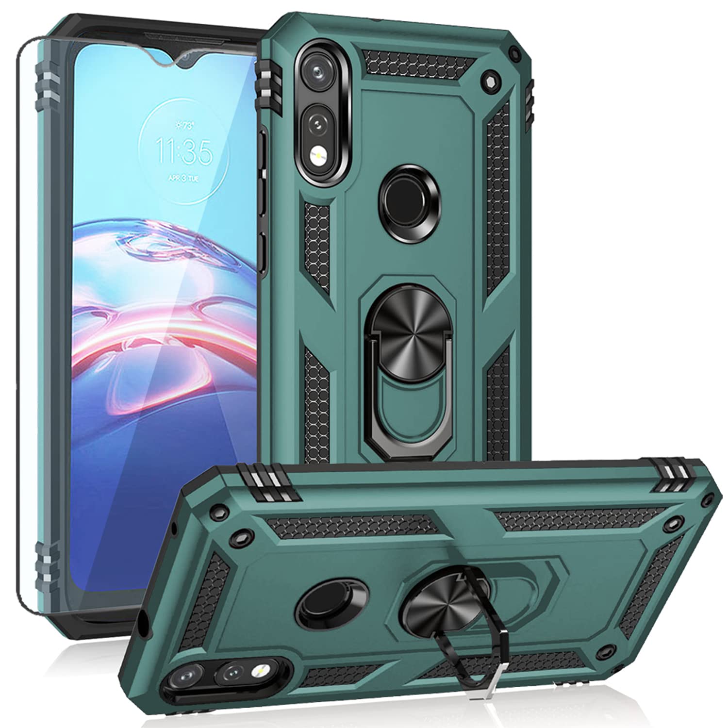 Yzok Compatible With Moto E 2020 Case,With Hd Screen Protector,[Military Grade] Ring Car Mount Kickstand Hybrid Hard Pc Soft Tpu