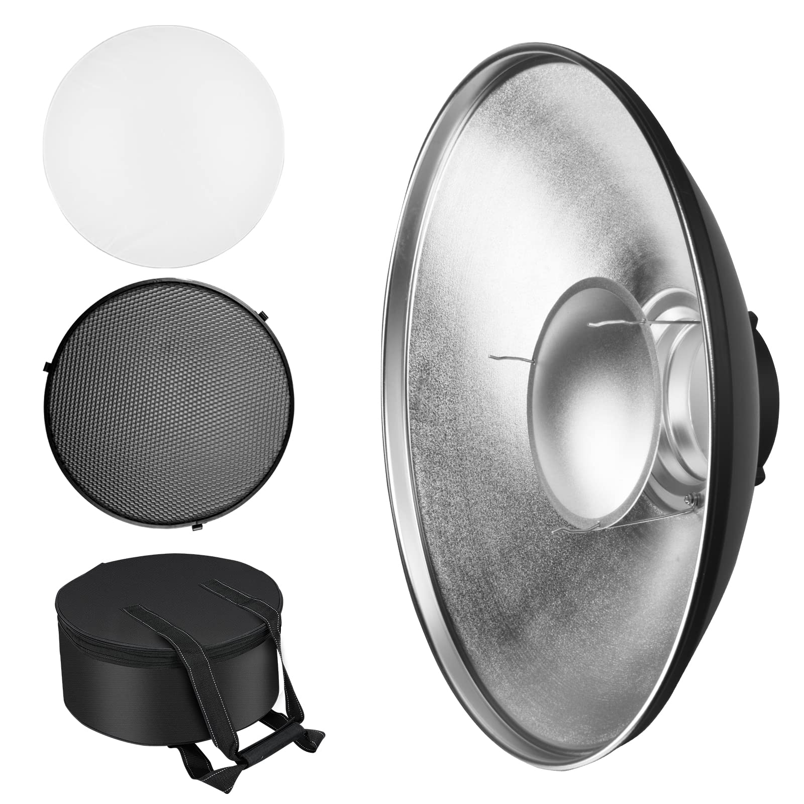 Soonpho 16 Inch/42Cm Standard Reflector Beauty Dish With Honeycomb Grid, Diffuser Sock And Bag,For Bowens Mount Studio Strobe Fl