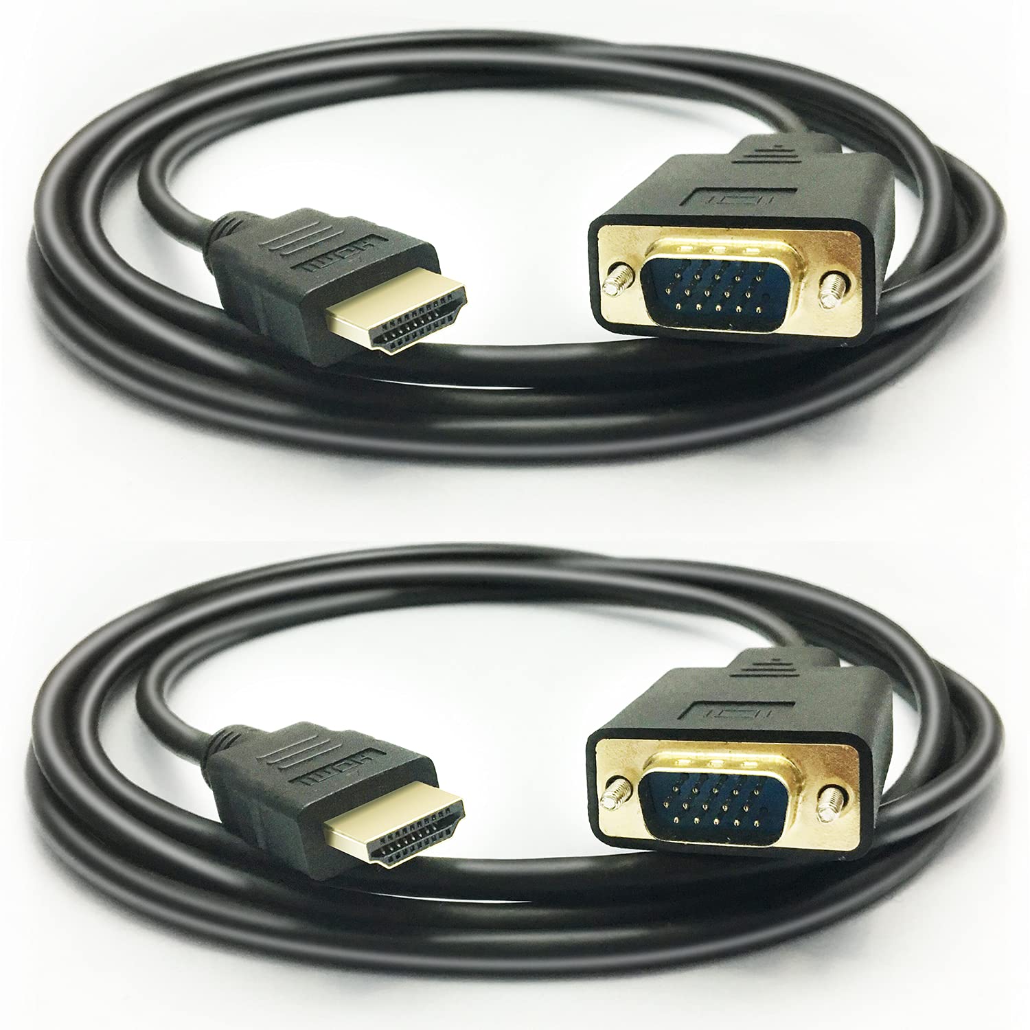 Peotriol Hdmi To Vga Cable, 1080P Hdmi Male To Vga Male M/M Video Converter Cord Vga Adapter Compatible With Hdmi Desktop, Laptop, Dvd To 15 Pin D Sub Vga Hdtv Monitor Projector (2Pack)