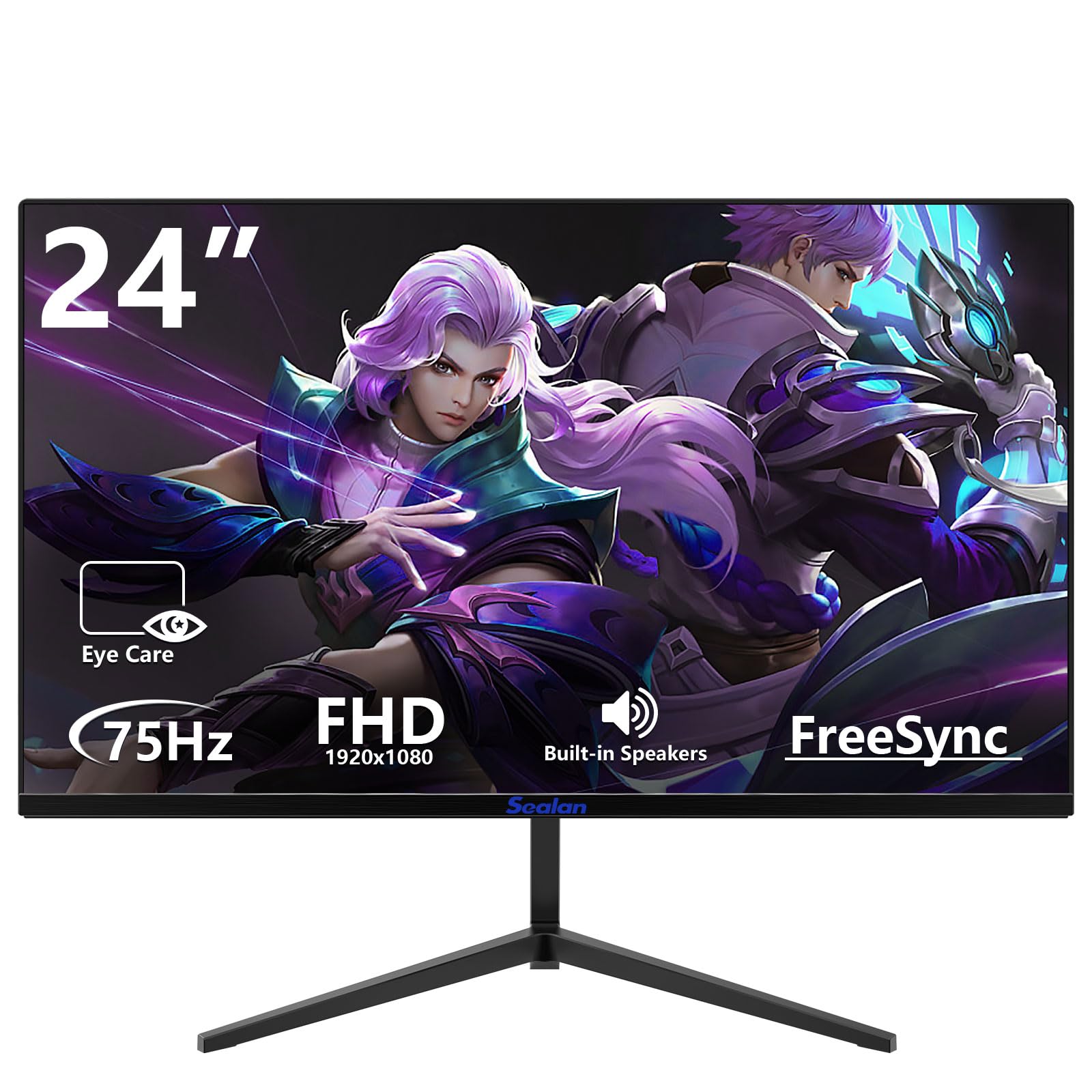 Sealan 24 inch Computer Gaming Monitor 75Hz Refresh Rate 16:9 Aspect Ratio 1080P Display HDMI Ports with Frame-Less/Tilt/Ergonom