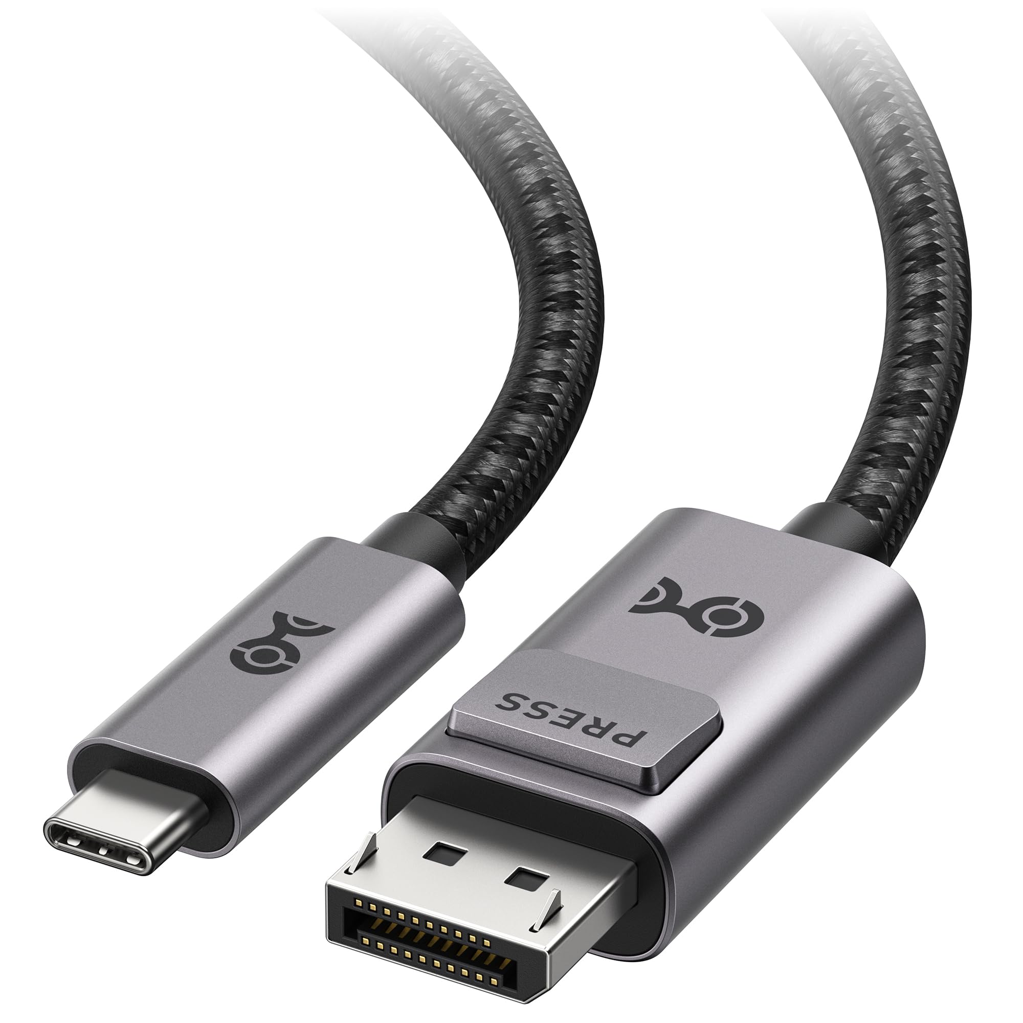 Cable Matters Braided USB C to DisplayPort 1.4 Cable 6ft, Support 4K@240Hz / 8K@60Hz (USB C to DisplayPort, USB C to DP) in Gray   Thunderbolt 4 /USB 4 Compatible with MacBook, XPS