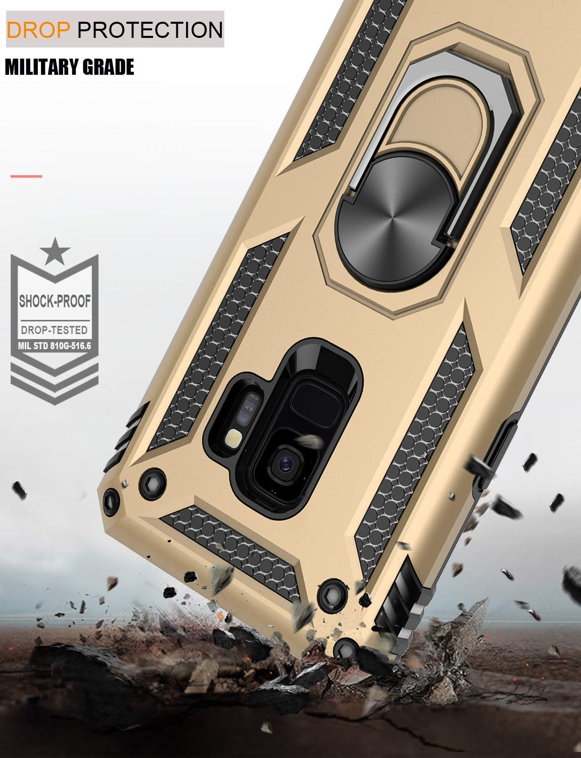 Lumarke For Galaxy S9 Case,Pass 16Ft. Drop Tested With Magnetic Ring Kickstand Compatible With Car Mount Holder,Military Grade P