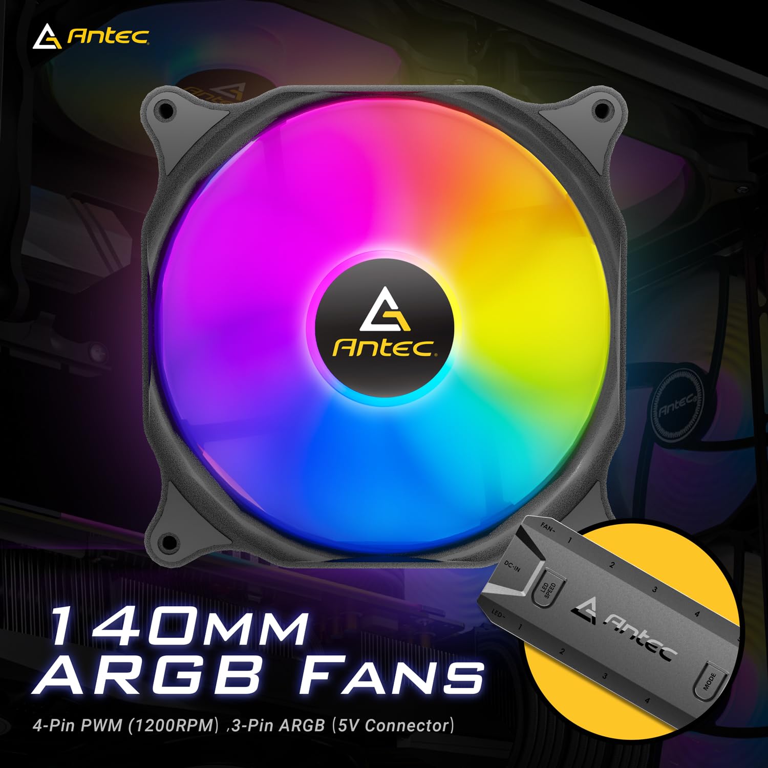 Antec Rgb Fans, 140Mm Fan With Argb Controller, Pc Fans,140Mm Case Fan, 140Mm Rgb Fan, 3 Pin Connector, F14 Series Rgb Fans 3 Pa