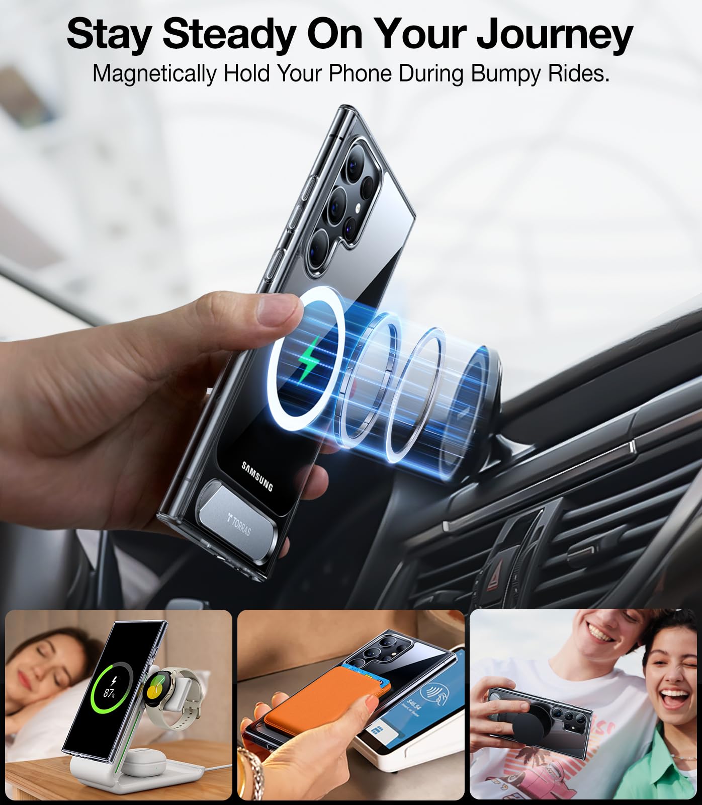 Torras Strong Magnetic & Seamless Stand For Samsung Galaxy S24 Ultra Case For Magsafe, Mil Grade Drop Protection, Adjustable Kic