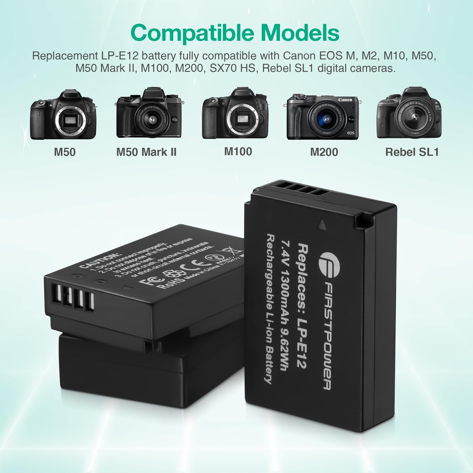 Firstpower Lp E12 Battery 3 Pack And Triple Slot Charger For Canon Eos M50, M50 Mark Ii, M, M2, M10, M100, M200, Rebel Sl1, Powe