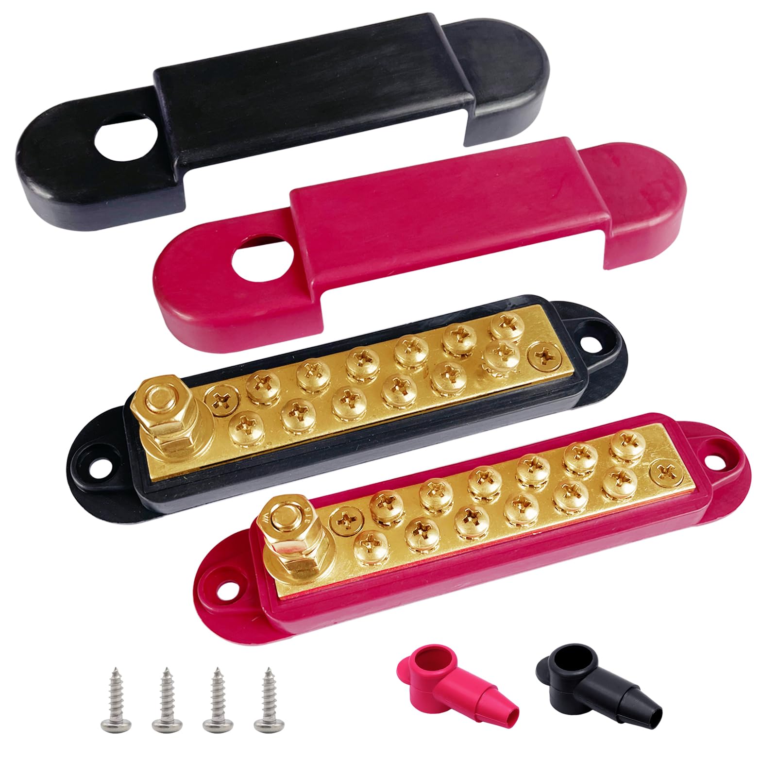 12 Terminals Bus Bar, Ampper 5.3'' Brass Power/Ground Distribution Block Battery Busbar Junction For Car Vehicle Rv Truck Marine