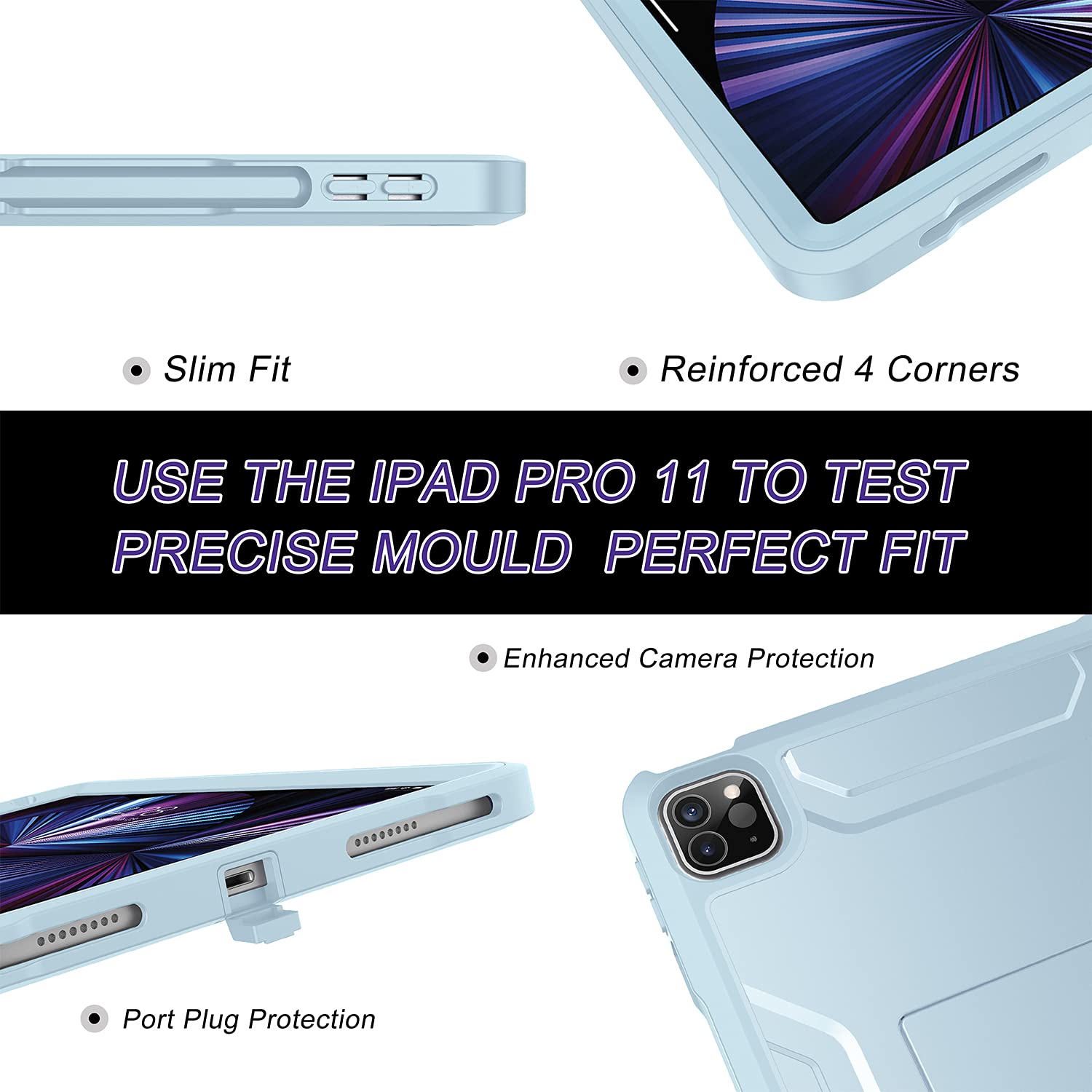 Soke Case For Ipad Pro 11 Inch 2022/2021/2020/2018/Ipad Air 5Th/4Th Generation,Built In Screen Protector   Support 2Nd Apple Pencil Charging   Heavy Duty Rugged Protective Kickstand Case   Sky Blue