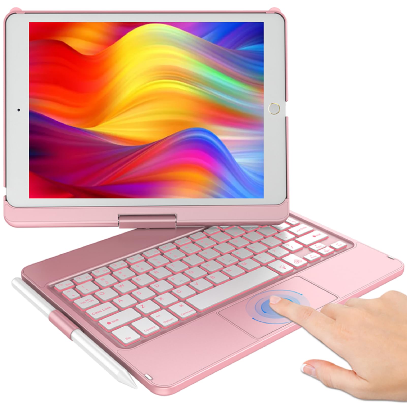 Kbcase Touchpad Keyboard Case For Ipad 9Th/8Th/7Th 10.2 Inch, Backlit Trackpad Keyboard, 360Rotatable Case With Pencil Holder Fo