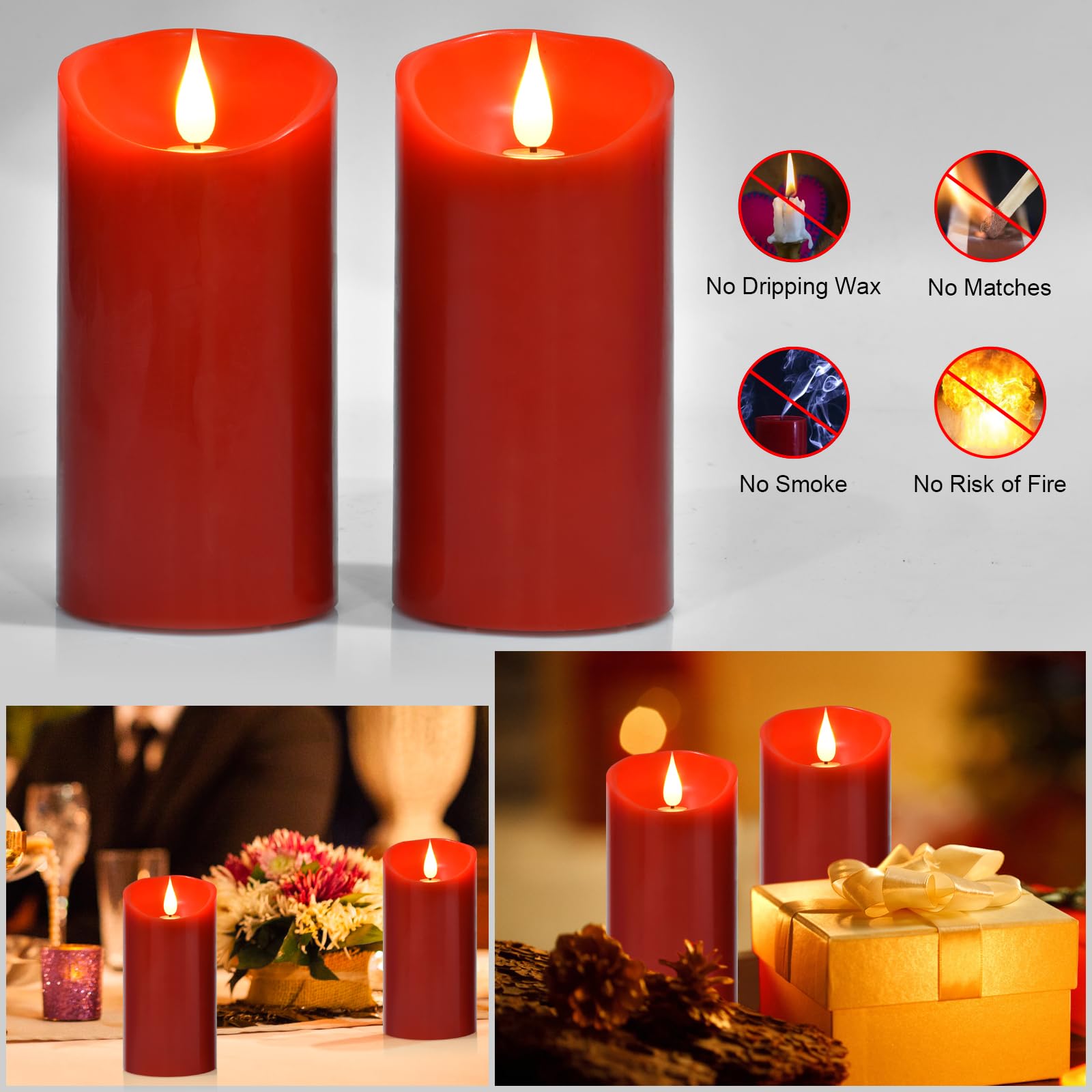 Minxin Flameless Battery Operated Flicking Candles:Remote Control Realistic Wax Pillar Led Candle With 10 Key Cycling 24 Hours T
