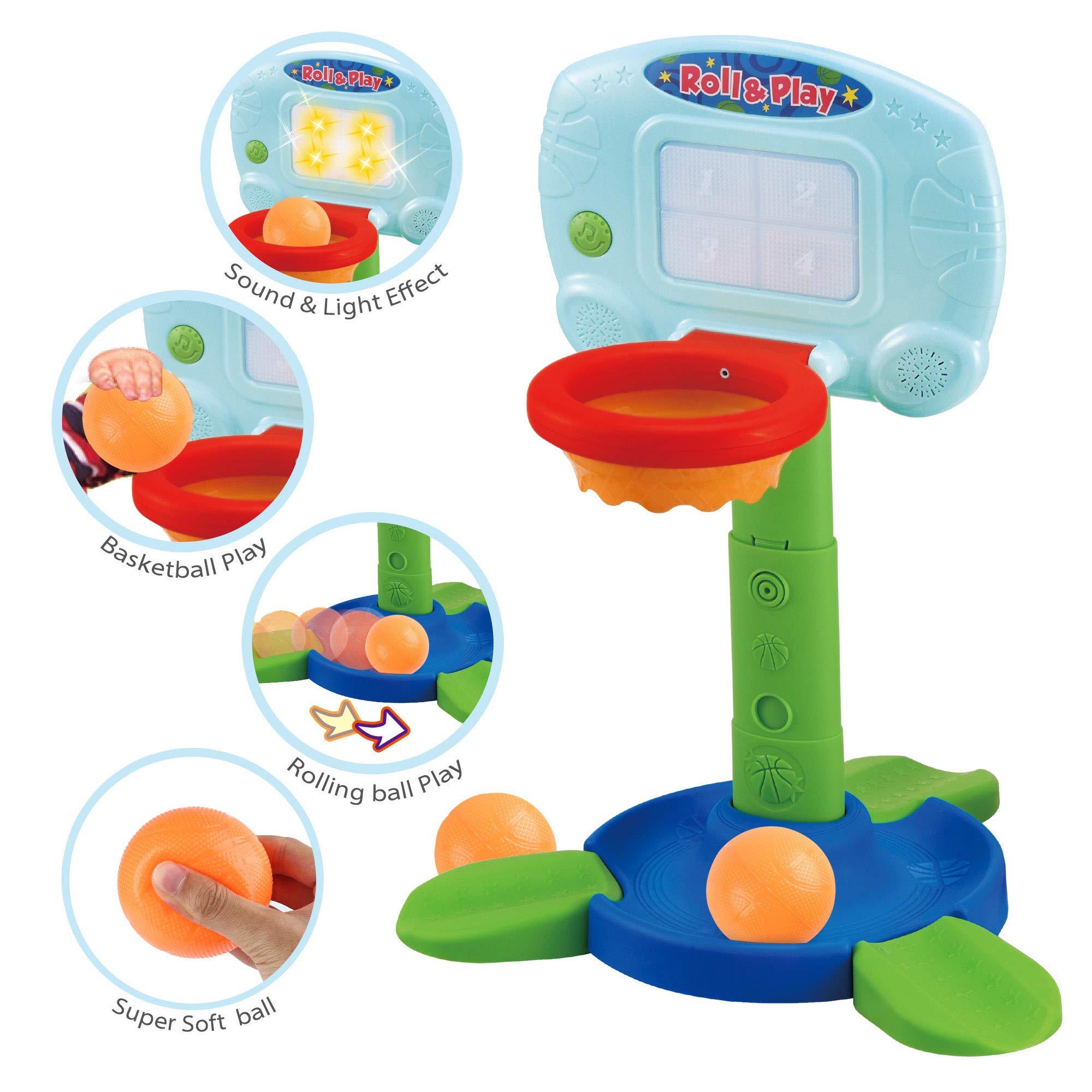 Lotfancy Basketball Hoop For Kids Toddlers 9M 3Y, Infant 2 In 1 Adjustable Sports Toy Set, Baby Interactive Learning Toy, With L