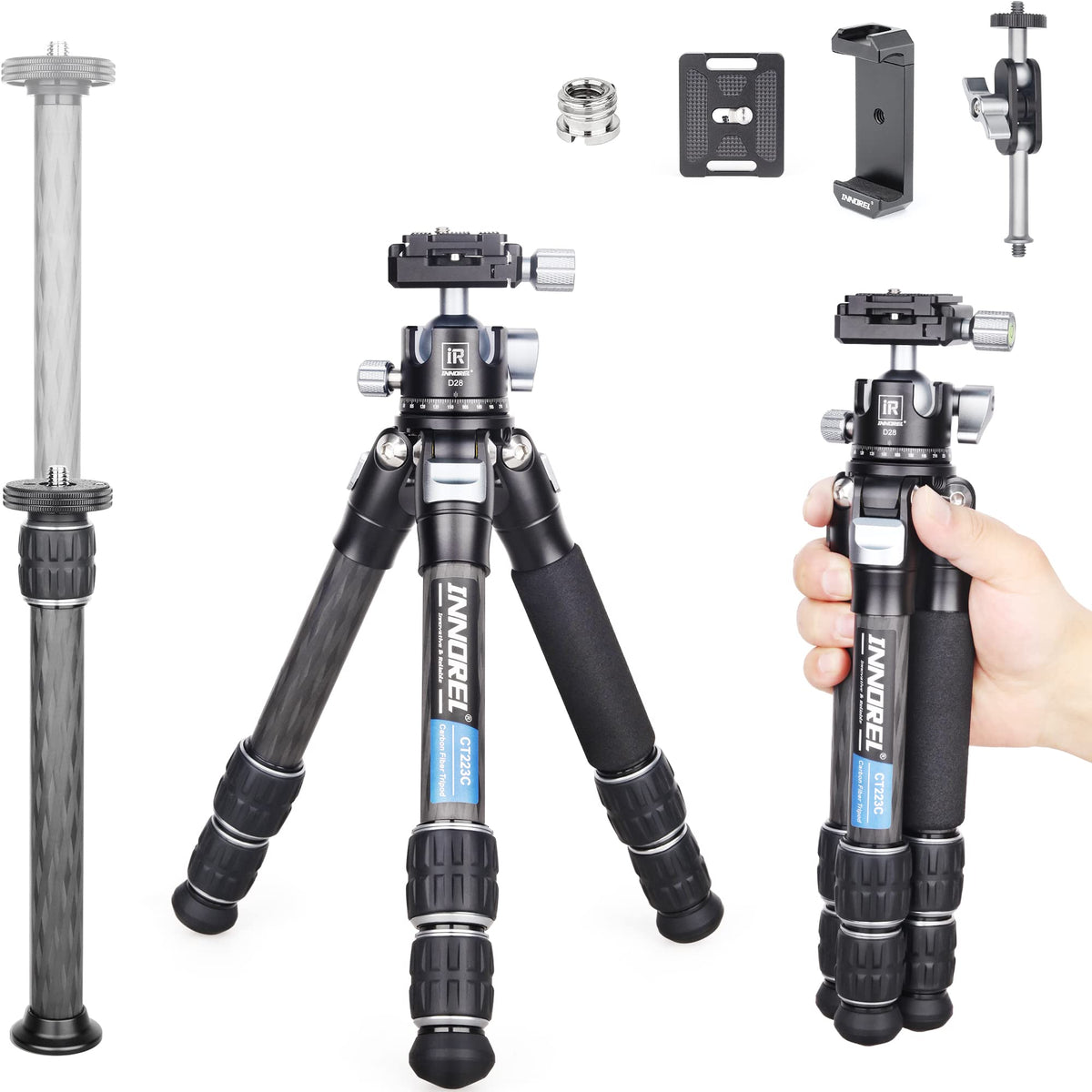 Innorel 10 Layer Carbon Fiber Mini Tripod Ct223C Desktop Tripod With 28Mm Low Profile Ballhead & Center Column, Tabletop Camera Tripod, Compact Portable For Digital Dslr, Dv Video, Max Load 22Lb/10Kg