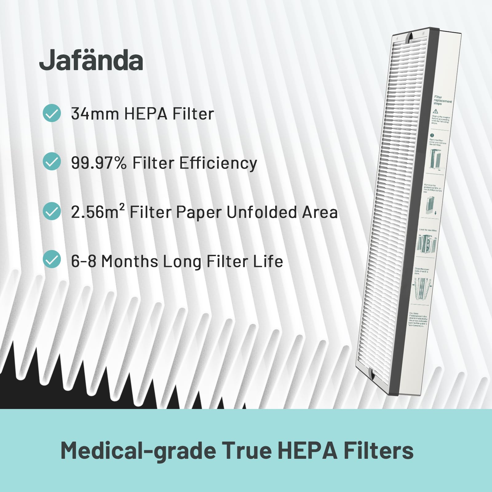 Jafnda Air Filter Original Filter Replacement 2 Pack For Jf999 Air Purifier, 3 In 1 Filter With The True Hepa 13 &1.68 Lb Activa