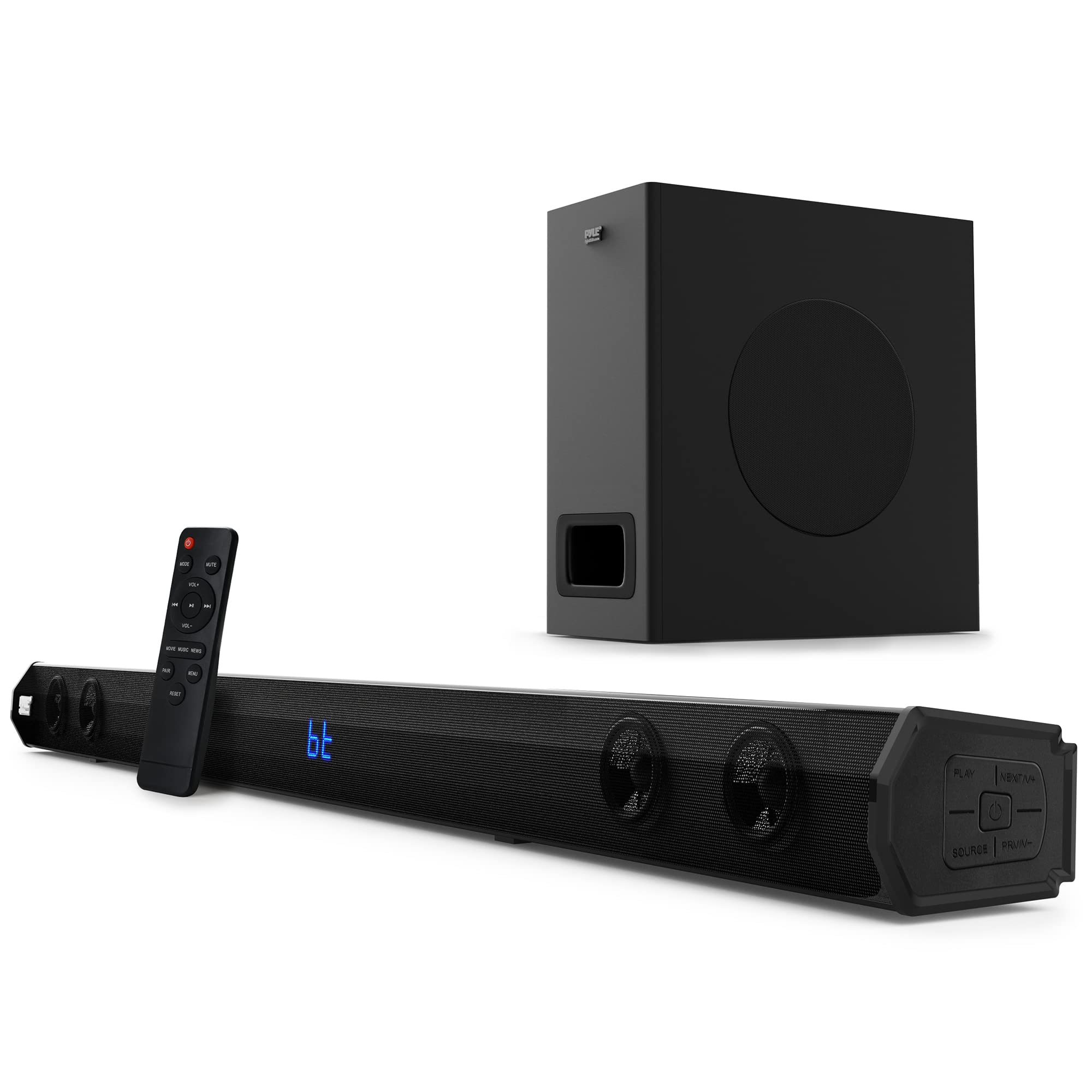 PyleUsa 2.1 Channel TV Soundbar Speaker - Wireless Bluetooth 500W 35 Sound bar Home Theater Stereo System w/Subwoofer, HDMI-AR