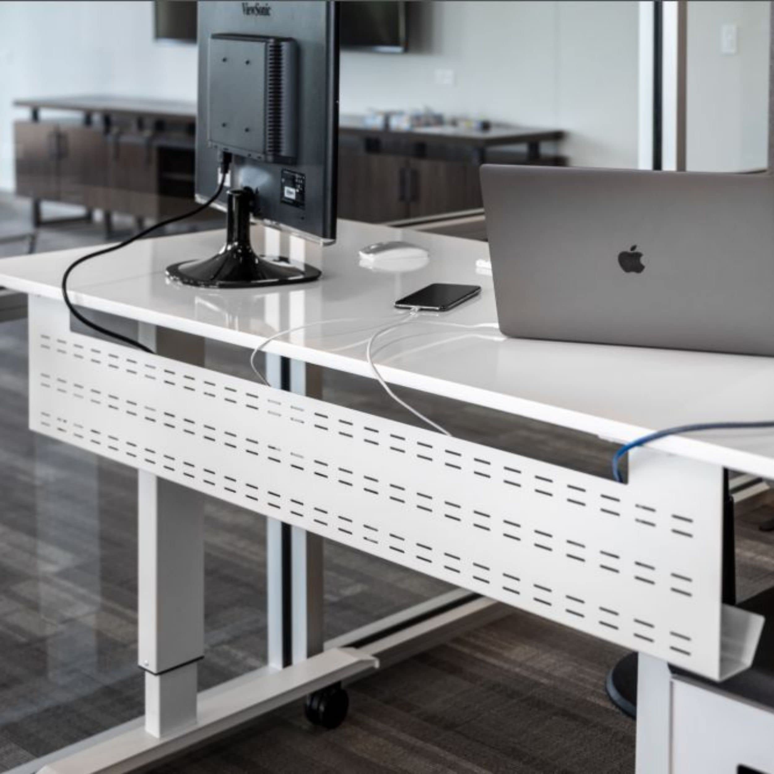 Stand Up Desk Store Under Desk Cable Management Tray Black Horizontal Computer Cord Raceway And Modesty Panel (White, 51)