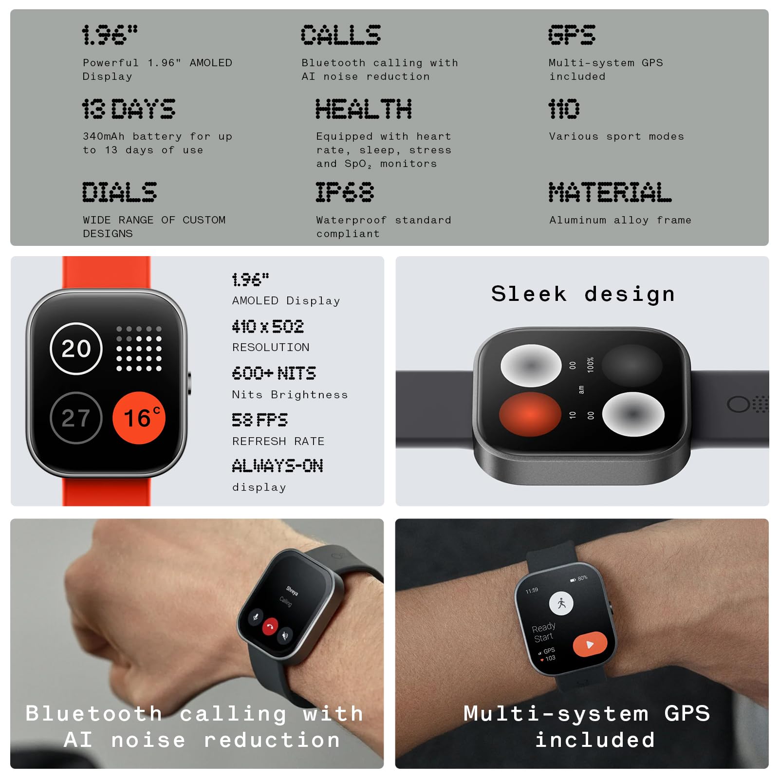 Cmf 2025 Upgrade Watch Pro Smart Watch, Fitness Tracker,1.96 '' Amoled Display,Bluetooth Calls With Ai Noise Reduction,13 Days L