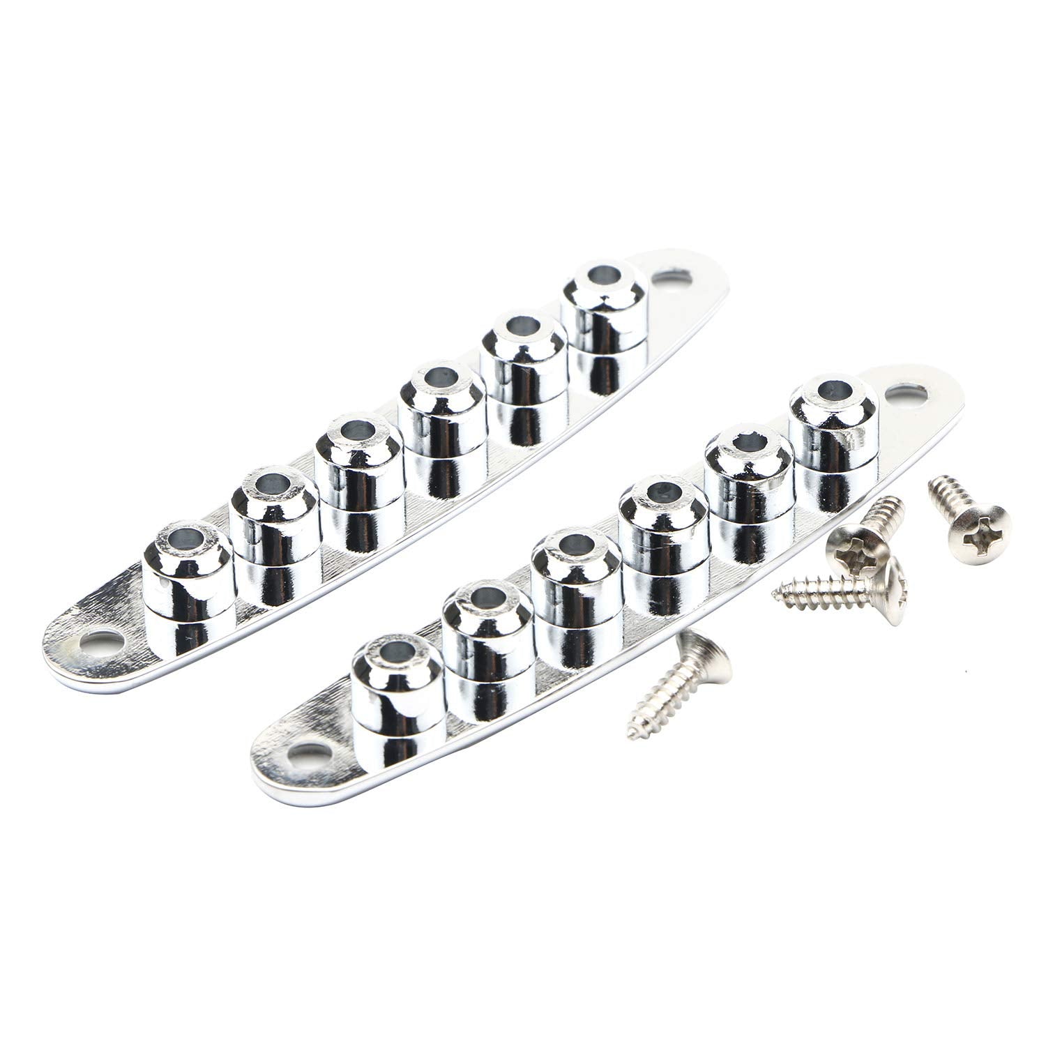Swhmc 2Pcs Chrome Guitar String Through Plate Metal Guitar Mounting Ferrules Bushing Plate Through Body For Bass Guitar