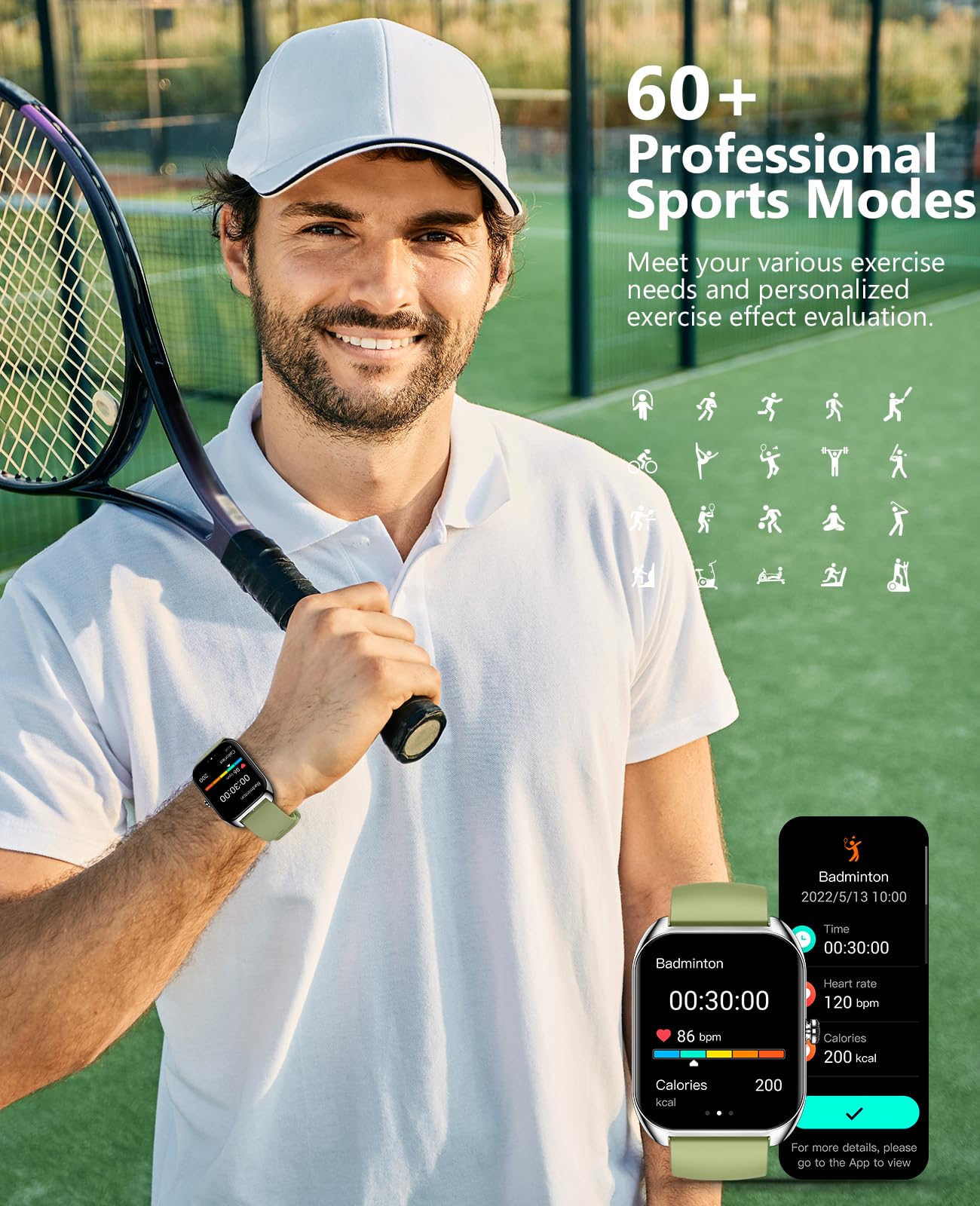 Smart Watch (Answer/Make Call) For Men Women, 2.02 '' Smartwatch With Heart Rate/Blood Pressure/Blood Oxygen/Sleep Monitor, Ipx8