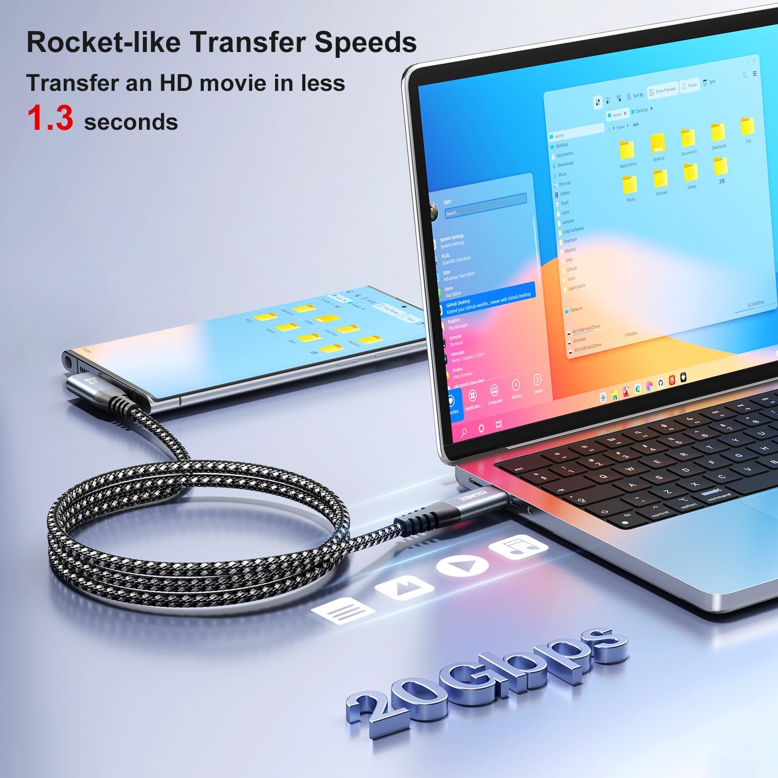 1Ft Short Usb C To Usb C 3.2 Gen 2  2 Cable 20Gbps, Right Angle High Speed Data Transfer 4K Video Output 90 Degree 100W Fast Cha