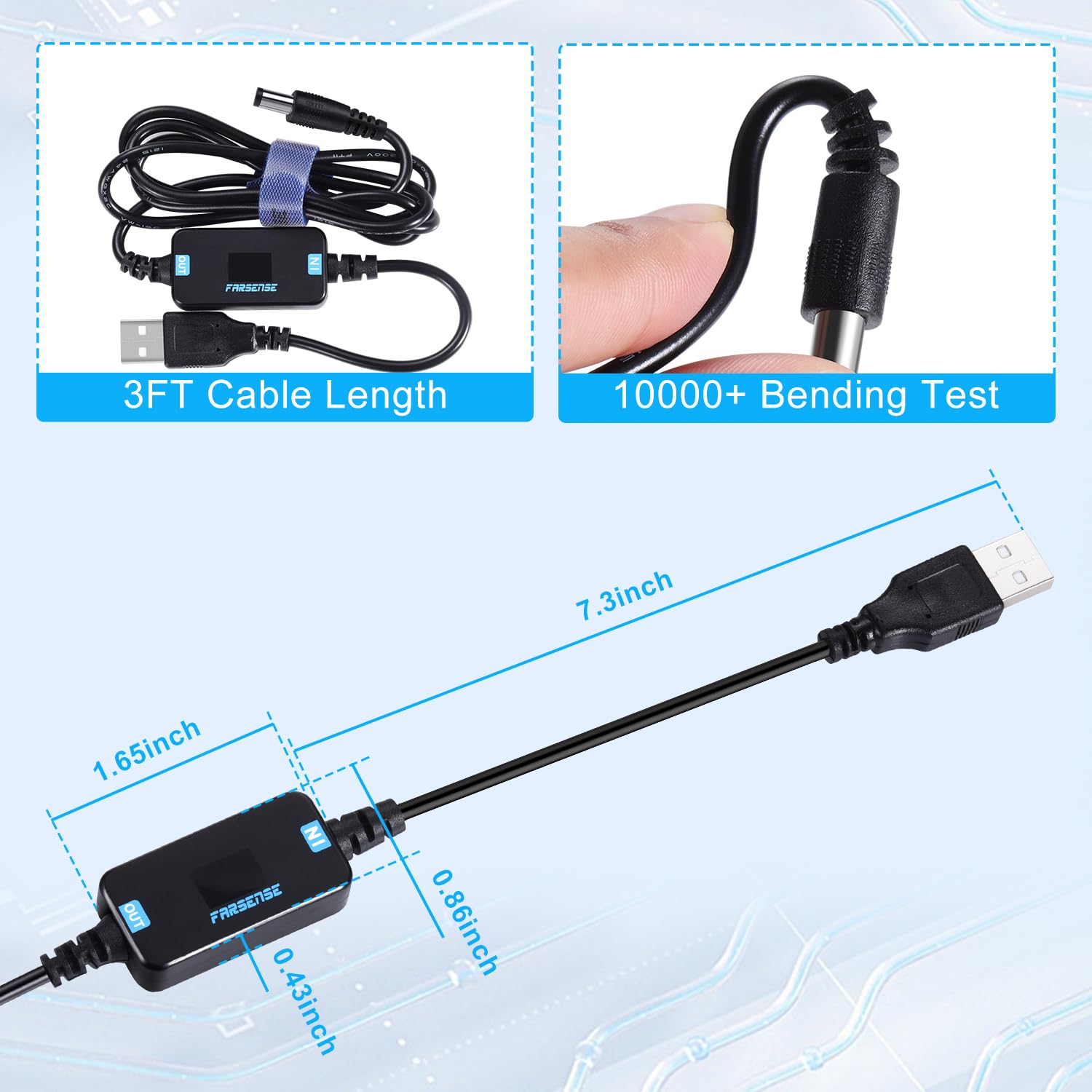 Farsense Usb Dc 5V To 12V Step Up Power Cable(3Ft),Usb To Dc 12V Adapter With Dc Jack 5.5 X 2.5Mm(Compatible With 5.5 X 2.1) And