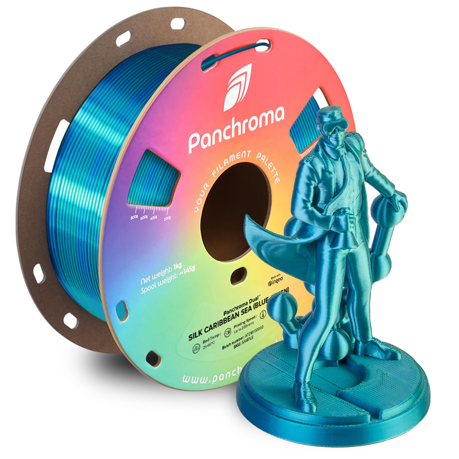 Polymaker Panchroma Dual Silk PLA 3D Printing Filament, 1.75mm 1kg, Silk Caribbean Sea (Blue-Green), New and Improved Formula, B