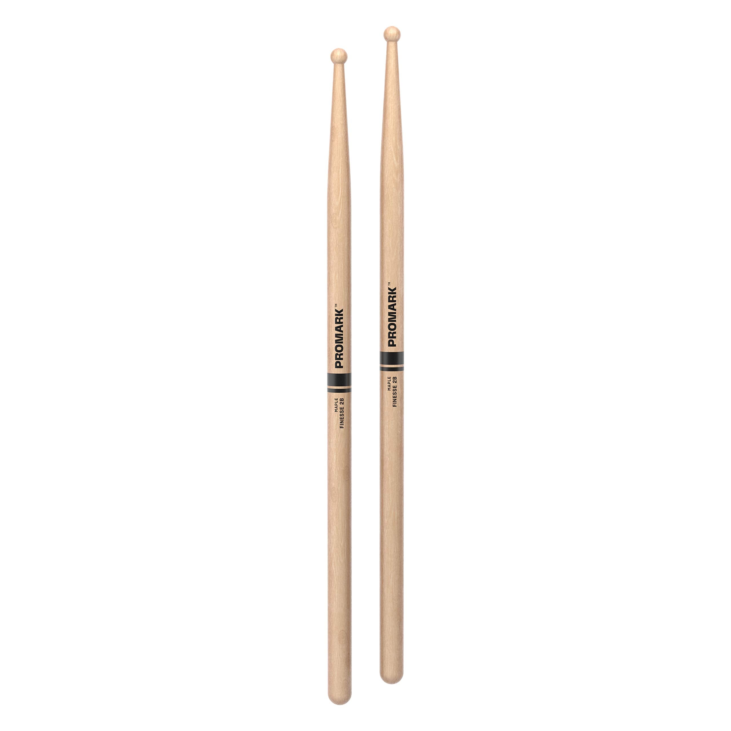 Promark Finesse 2B Maple Drumsticks, Small Round Wood Tip, One Pair