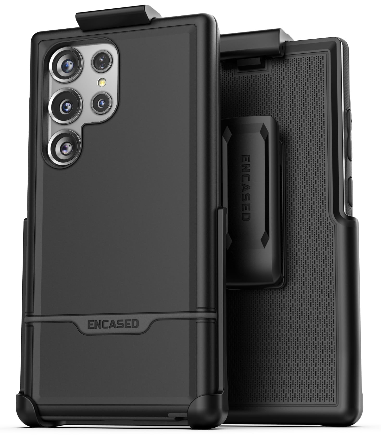 Encased Rebel Designed for Samsung Galaxy S24 Ultra Belt Clip Case (2024) Protective Phone Case with Holster (Black) (S24 Ultra)