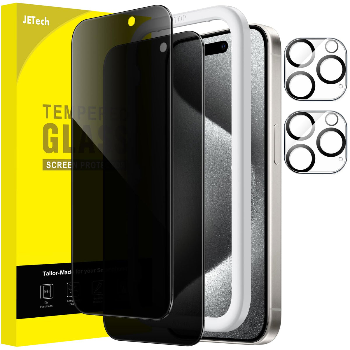 Jetech Privacy Screen Protector For Iphone 15 Pro 6.1 Inch With Camera Lens Protector, Anti Spy Tempered Glass Film, Easy Instal