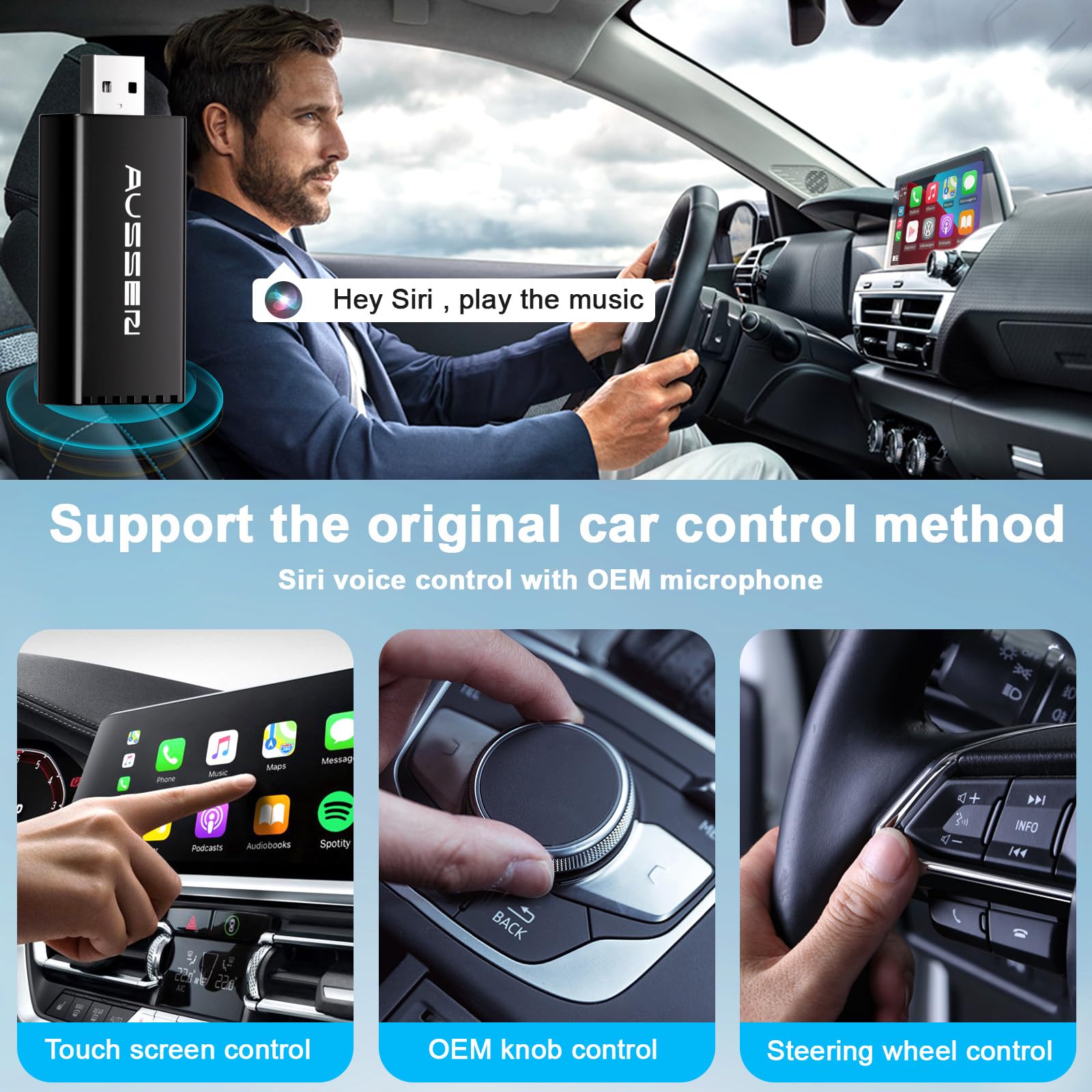 Aussen Wireless Carplay Adapter, Apple Carplay Wireless Adapter Plug And Play Dual Core Chip 5.8Ghz Wifi No Lag Dongle Auto Connection Wireless Carplay For Wired Carplay Models Above 2016