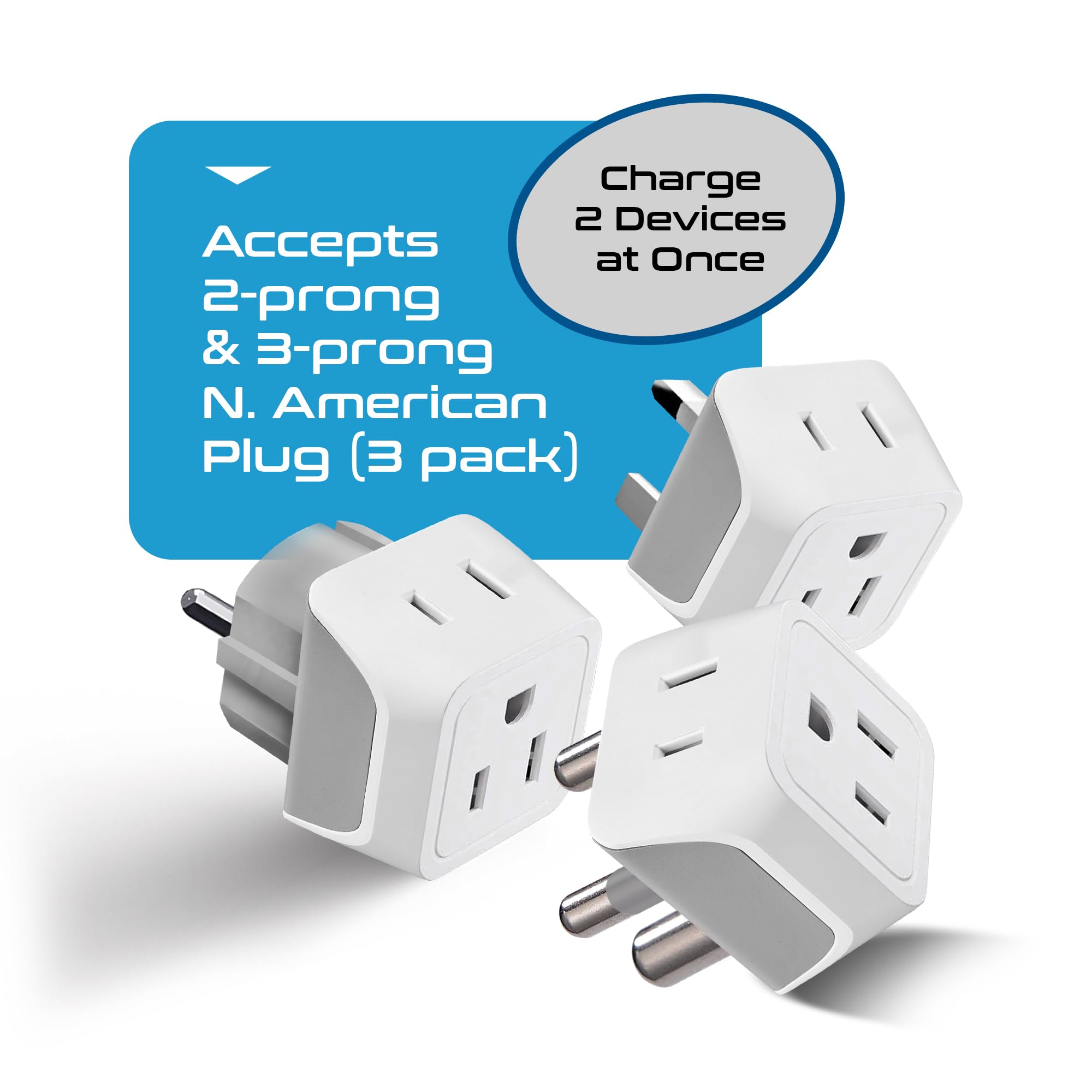 Ceptics 2 in 1 African Travel Adapter Set - 3 Pack, USA to Africa, Type M/E/F/G, White Gray, Model 2699029140