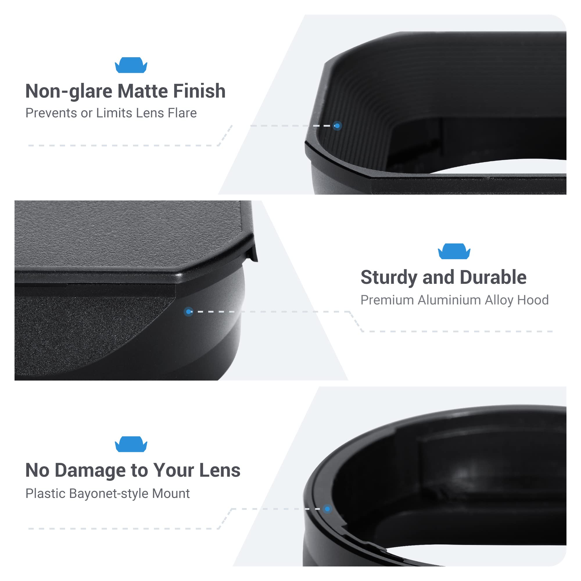 Jjc Metal Square Lens Hood Shade For Fuji Fujifilm Xf 35Mm F/1.4 R Lens, Xf35Mm F1.4 R Lens Hood, With Protective Lens Hood Cap,