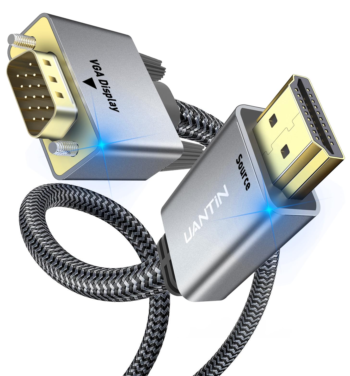 Uantin Hdmi To Vga Cable Adapter 10Ft |Anti Interference Gold Plated Plugs| 1080P Aluminum Hdmi Source To Vga Display Braided Co