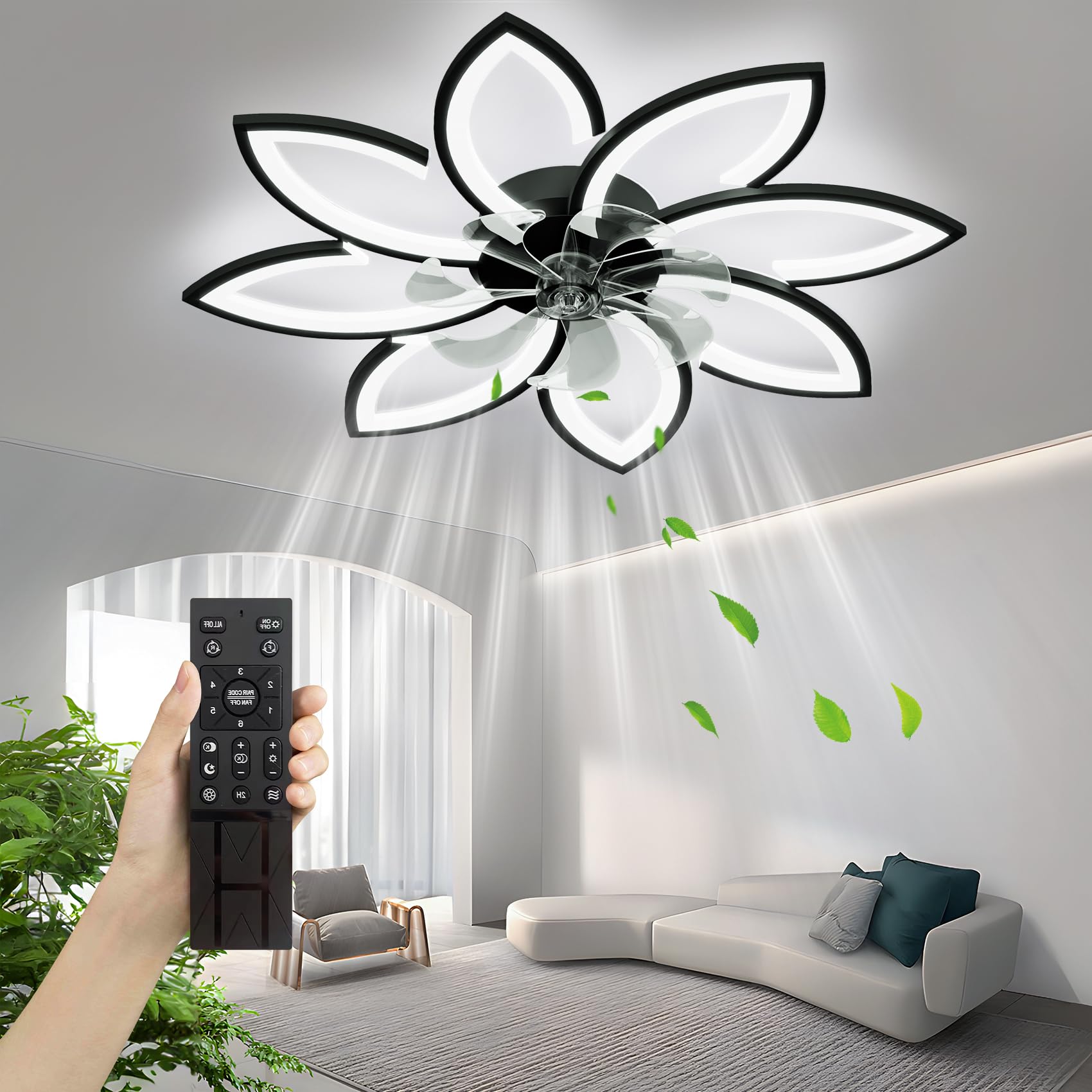 Spevch 35'' Ceiling Fans With Lights, Modern Ceiling Fan With Lights With Remote, Low Profile Ceiling Fan, 6 Speed Flush Mount C