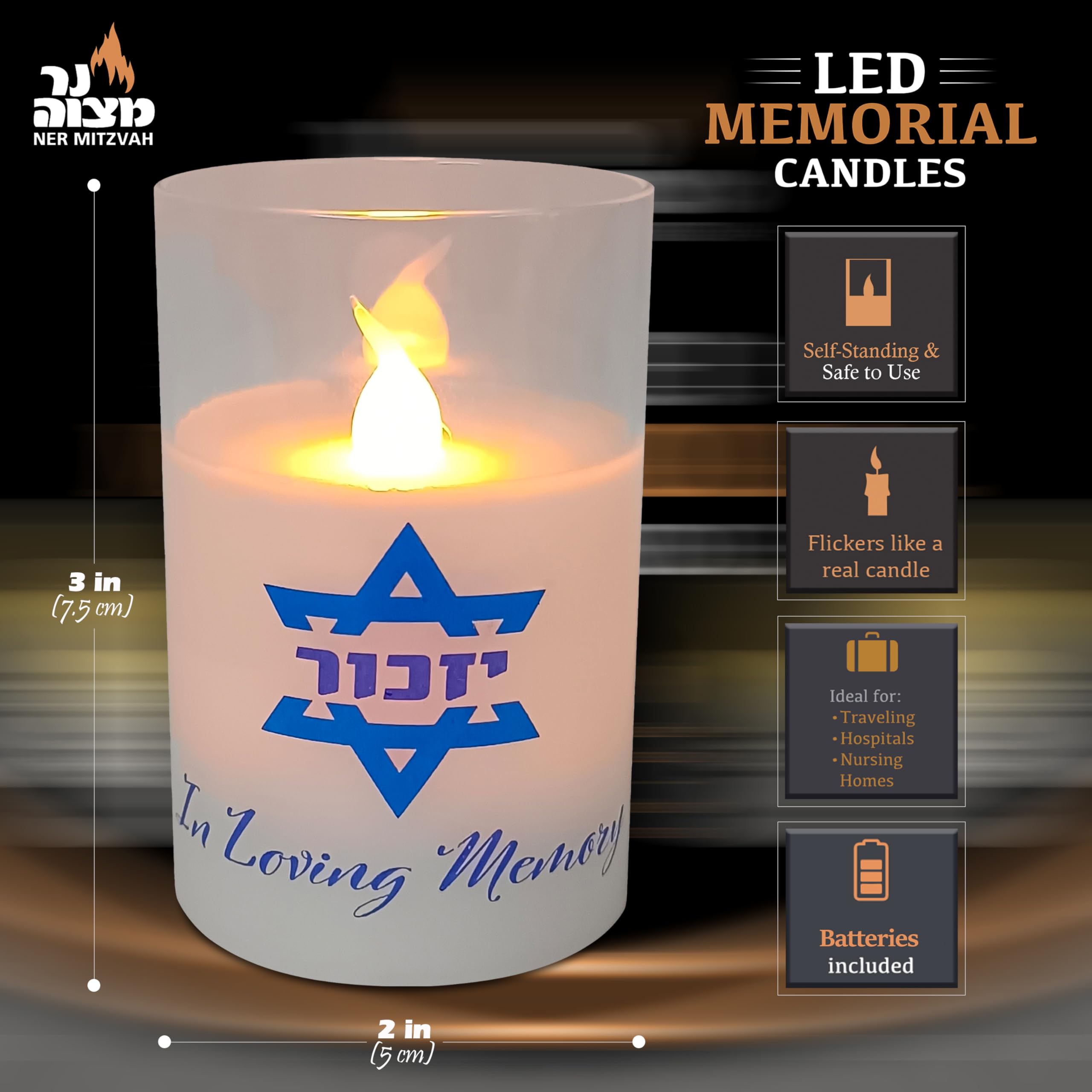 Ner Mitzvah Electric Yahrzeit Candle   Led Votive Candles   Flameless Memorial Candle