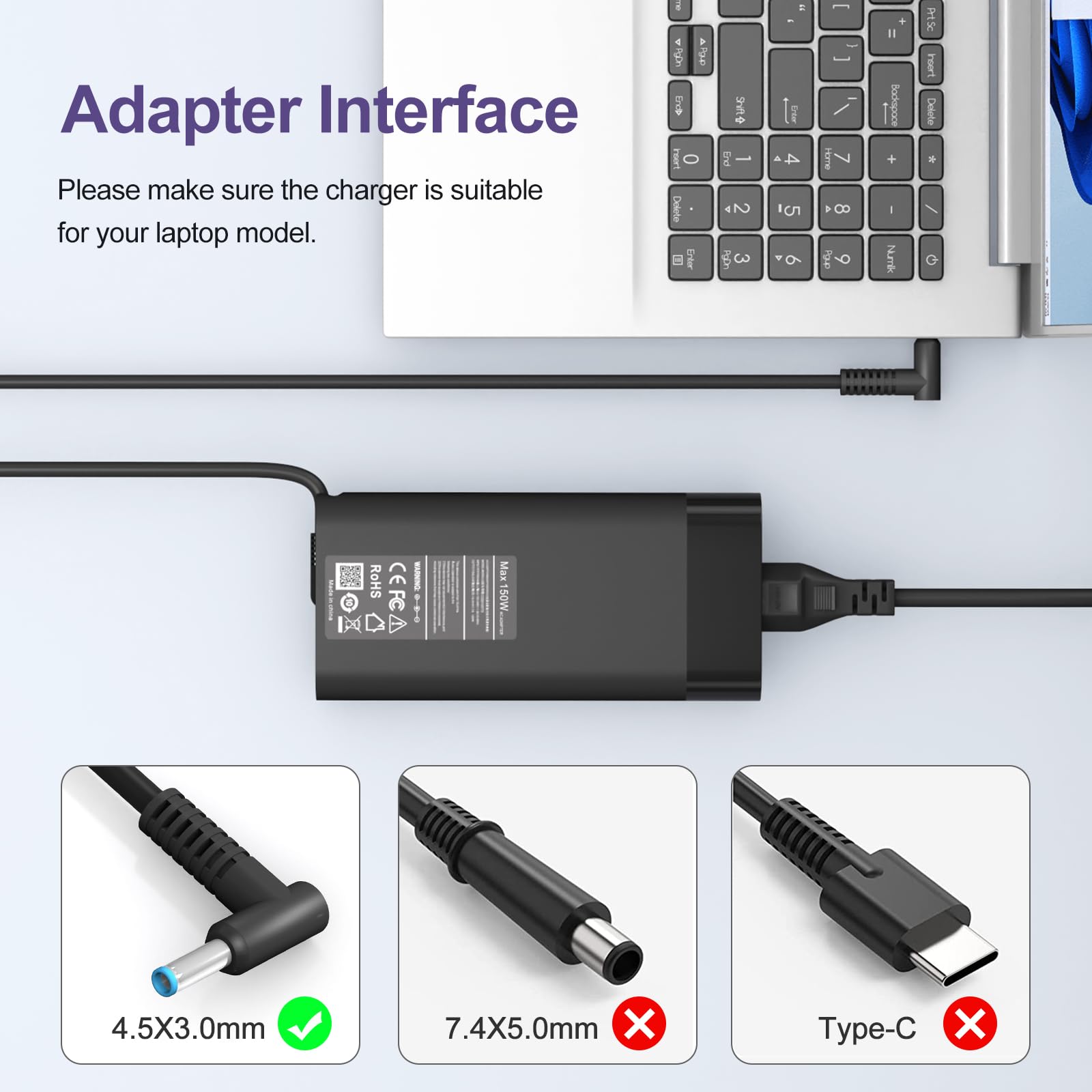 Slim 150W Hp Laptop Charger For Hp Zbook 15 G3 G4 G5 G6,Zbook Studio G3 G4 G5 G6 G7 G8, Zbook Studio X360 G5, Omen By 15 17 Pavi