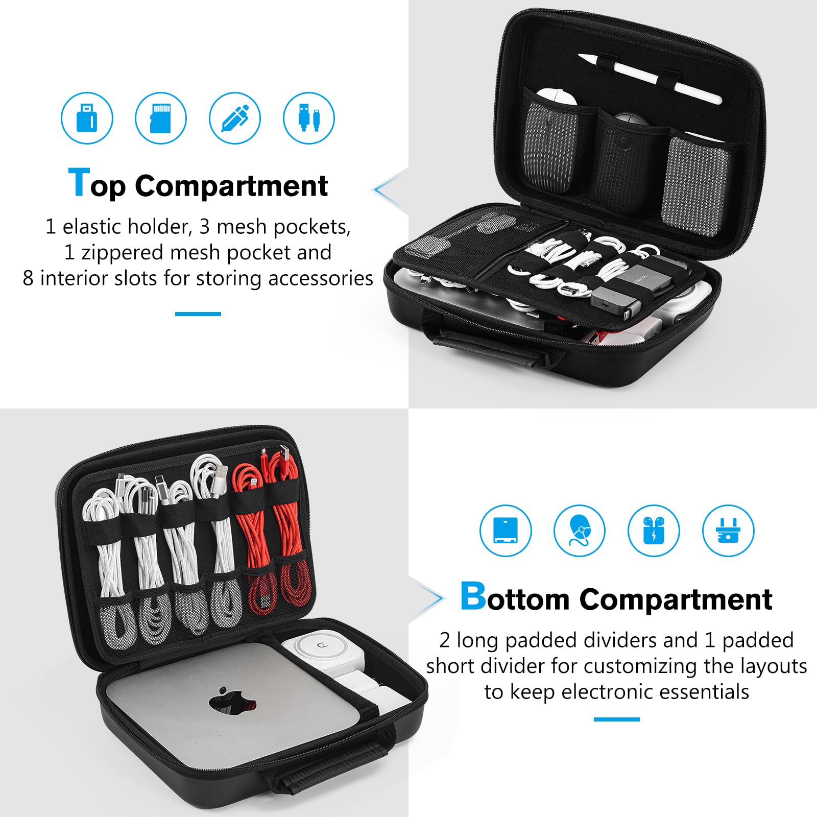 Procase Hard Travel Electronic Organizer Case For Macbook Power Adapter Chargers Cables Power Bank Apple Magic Mouse Apple Pencil Usb Flash Disk Sd Card Small Portable Accessories Bag  Xl, Black