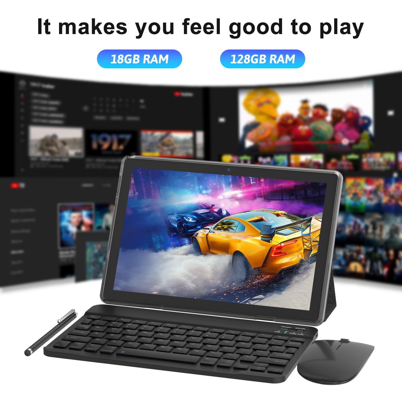 Android 15 Tablet, 10 Inch 18Gb Ram 128Gb Rom, 2.0Ghz Quad-Core Processor Tablet, 1280*800 Ips Touch Screen, 2.4G/5G Wifi, 2 In