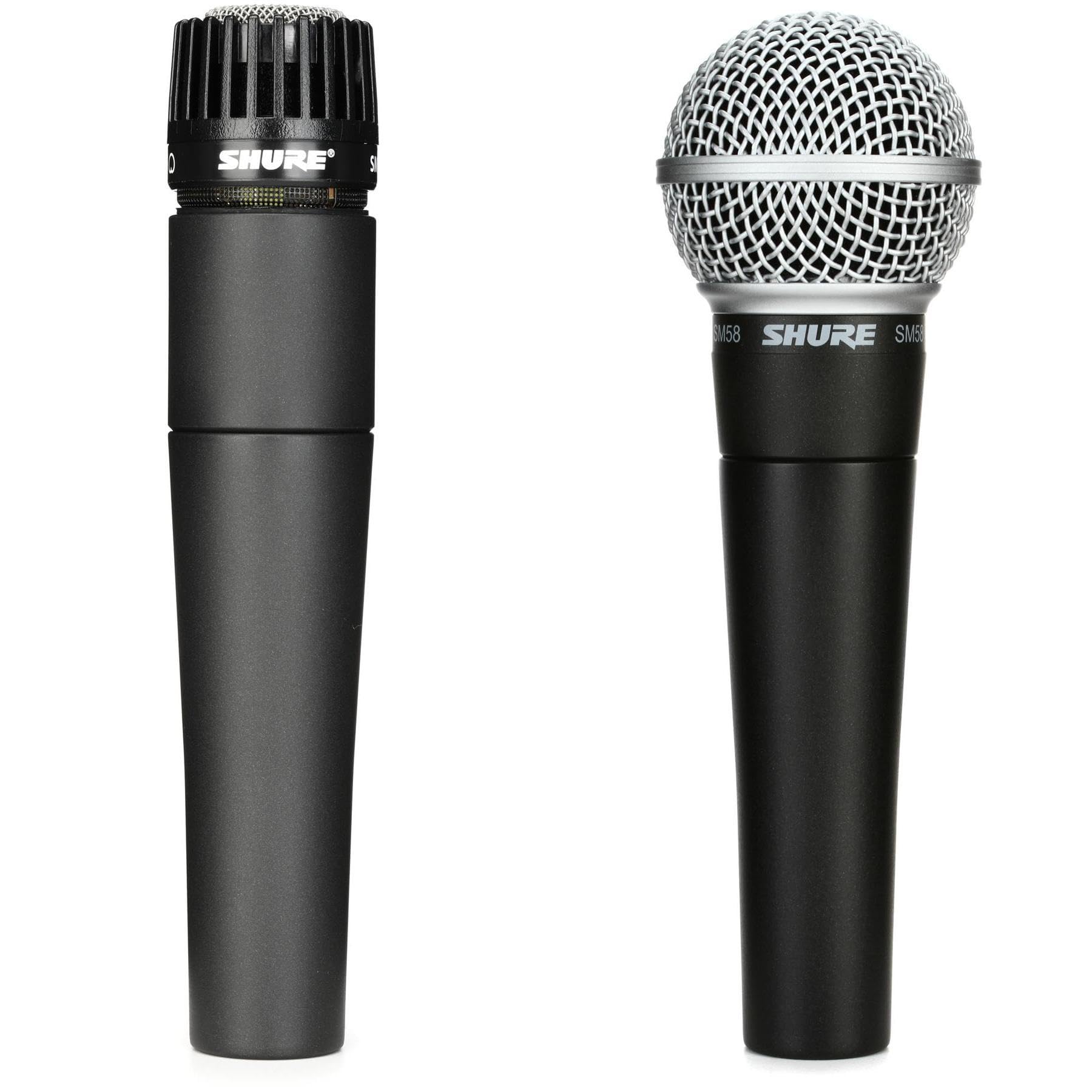 Shure SM57 & SM58 Microphone Set - Professional Dynamic Cardioid Pair for Instruments & Vocals - Crisp Sound & Versatile Perform