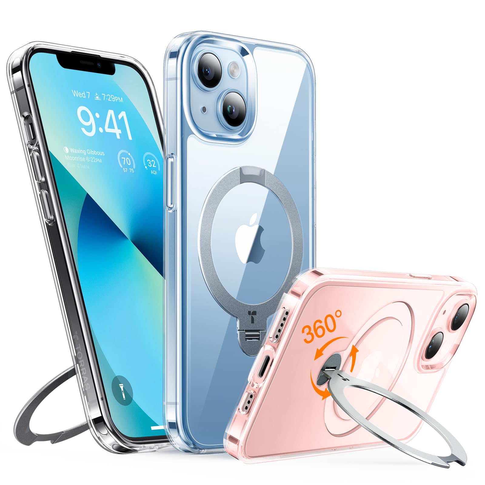 Torras Upgraded Ostand 360Spin Magnetic Stand For Iphone 13 Case/Iphone 14 Case, [Military Grade Shockproof][Compatible With Mag