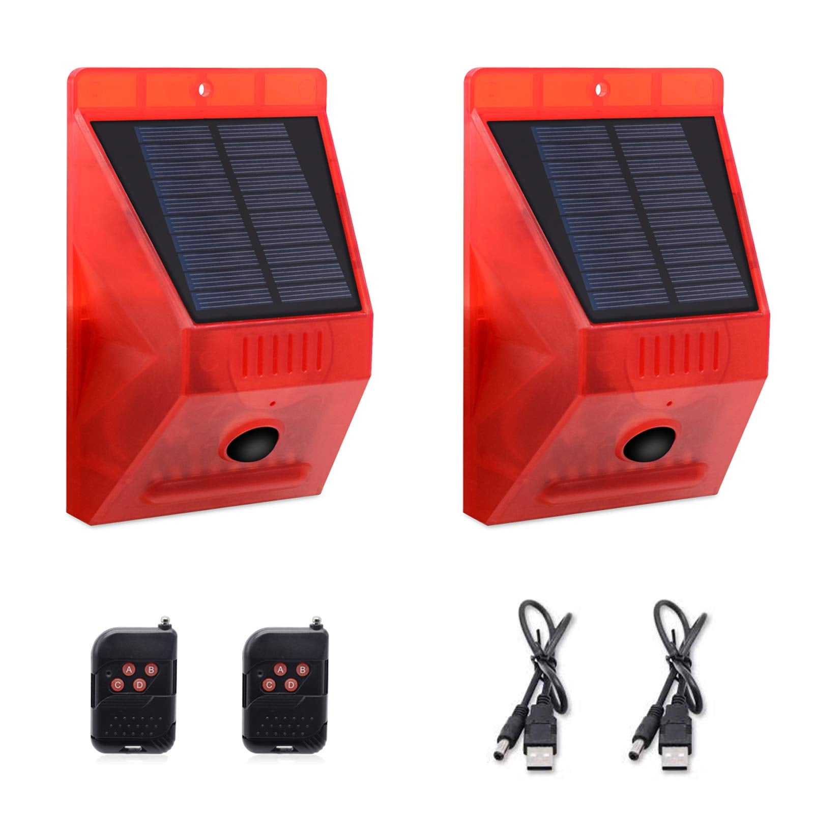 Chunhee Solar Alarm Strobe Light With Remote Control Motion Sensor Detector Outdoor Alarm 129Db Sound Security Siren Ip65 Waterproof Protected For Your Home, Villa, Baren, Farm, Yard, 2 Pack
