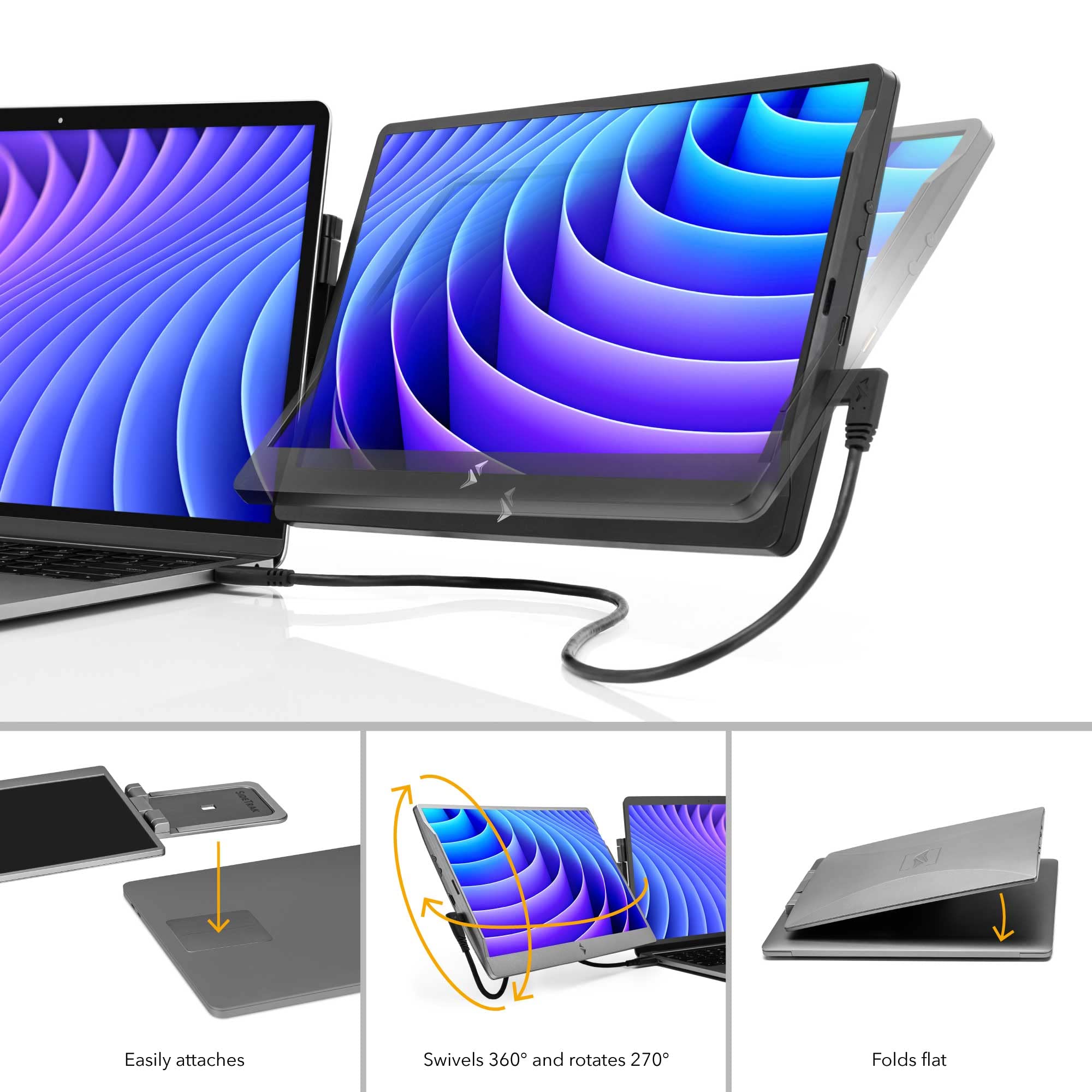 Sidetrak Swivel 14    Patented Attachable Portable Monitor For Laptop | Fhd Tft Usb Laptop Dual Screen | Mac, Pc & Chrome Compat