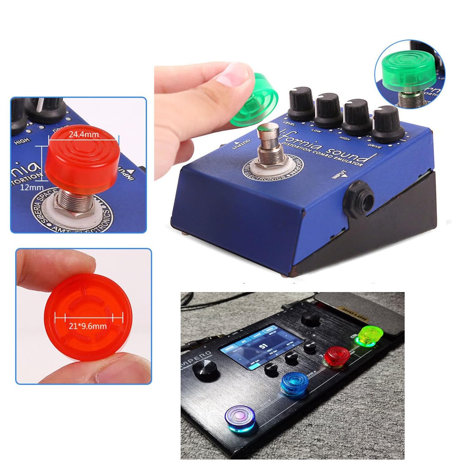 Jiayouy Guitar Effect Pedal Footswitch Toppers Foot Nail Cap Protection Cap For Guitar Effect Pedal Protection Cap 20Pcs/Set (Bl