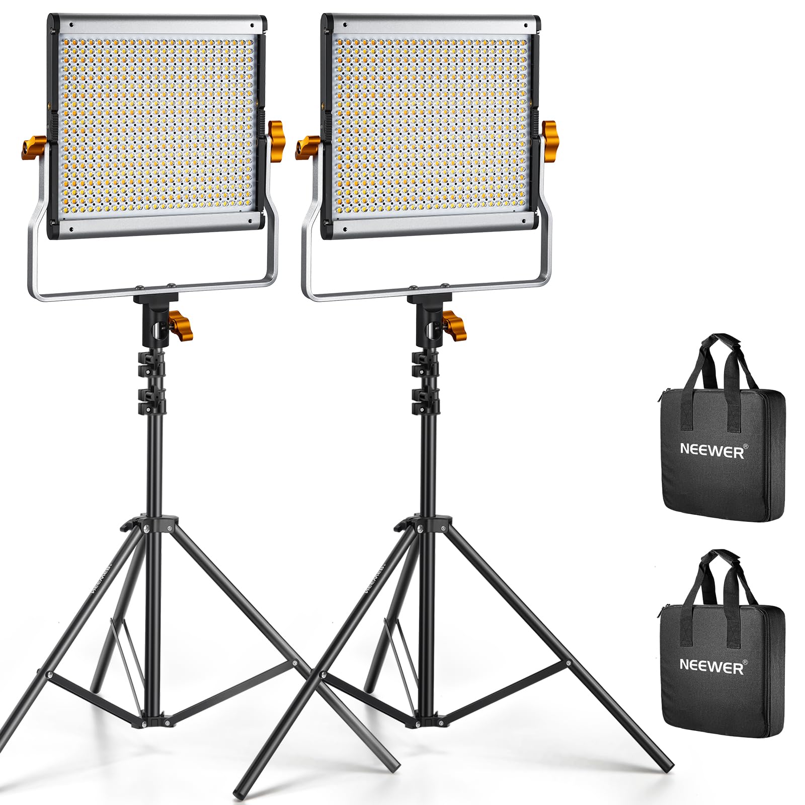 Neewer 2 Packs Dimmable Bi Color 480 Led Video Light And Stand Lighting Kit Includes: 3200~5600K Cri 96+ Led Panel With U Bracke
